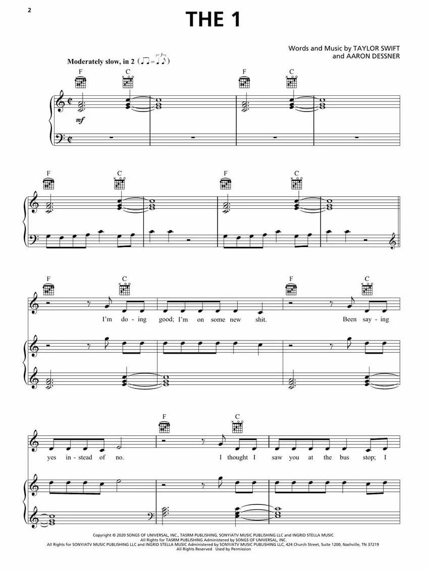 Taylor Swift - Folklore: Piano/Vocal/Guitar Songbook