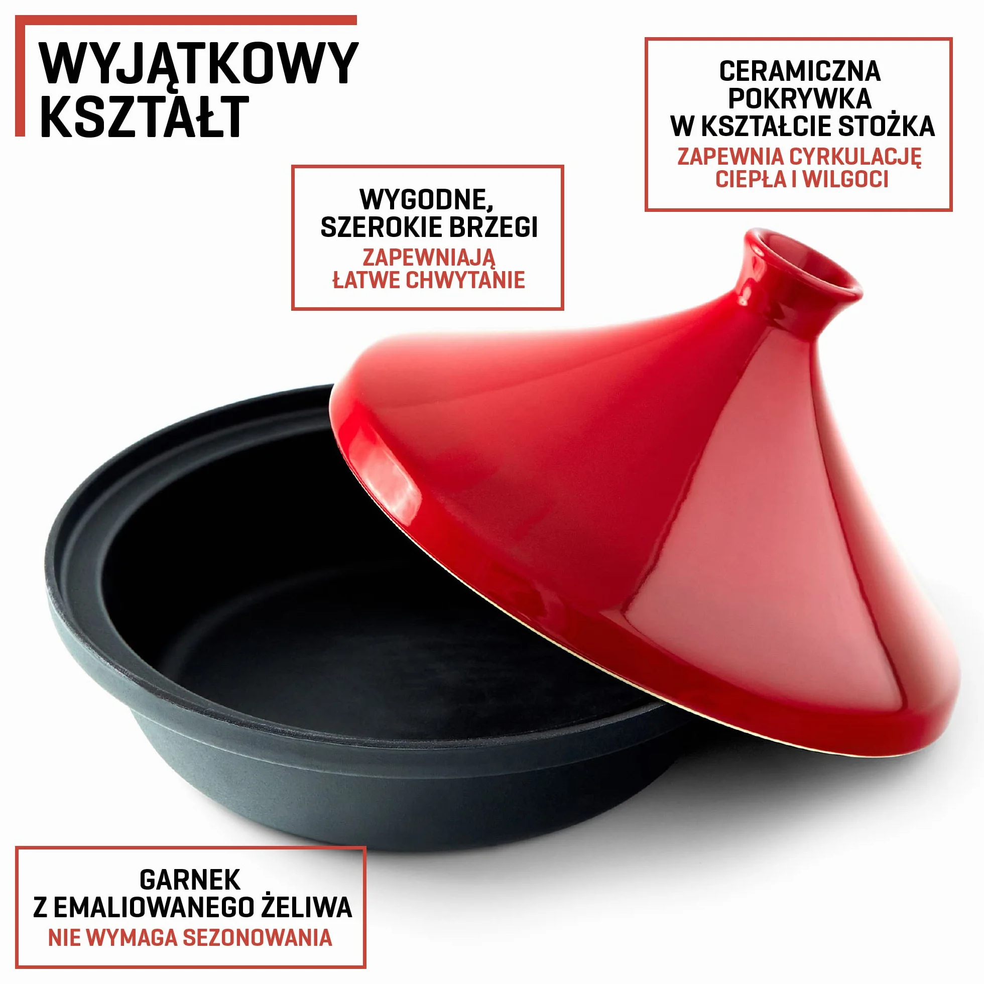 Tadżin Uno Casa – marokański garnek tadżin 3,5 l z emaliowanego żeliwa i pokrywka w kształcie stożka