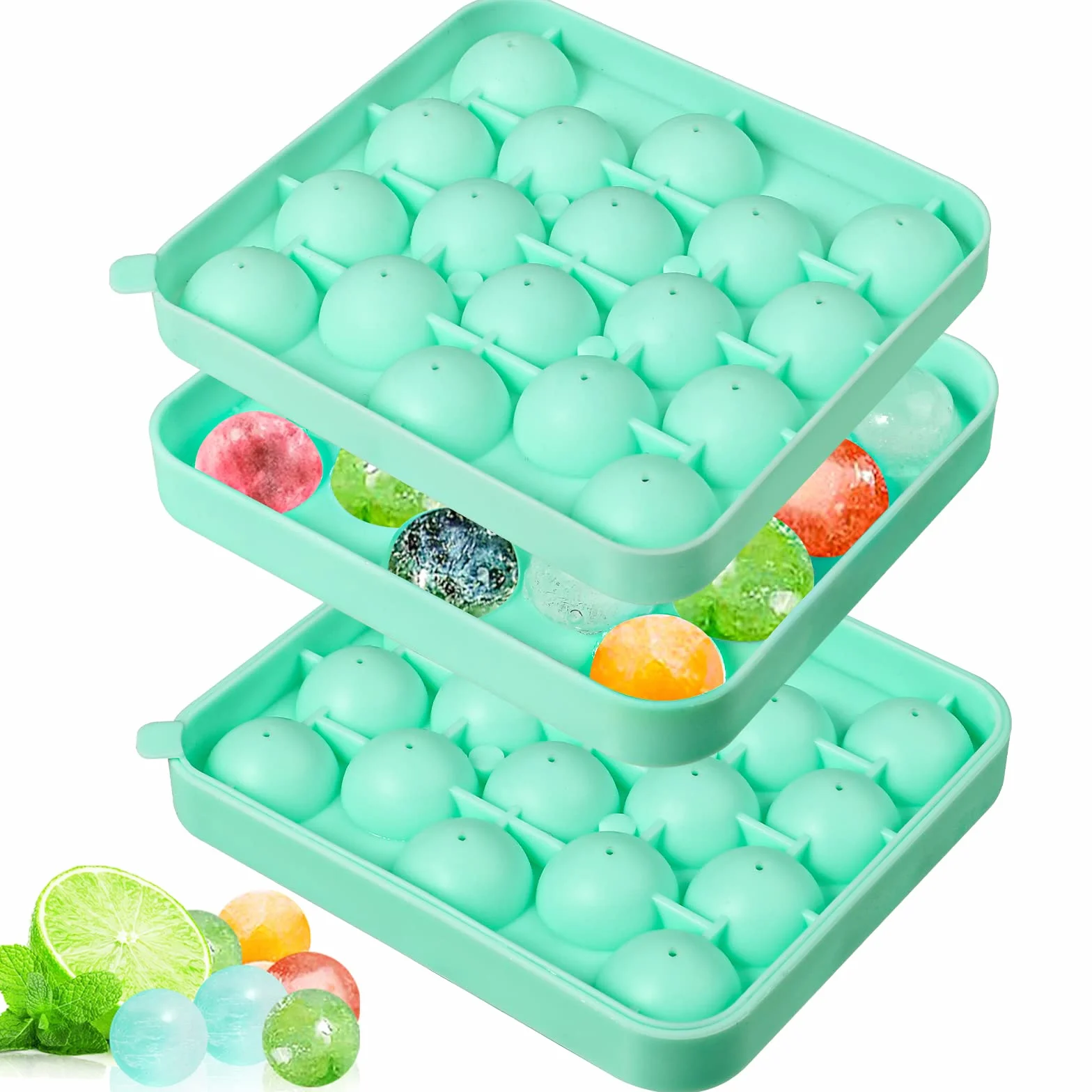 Webake Mini kule foremki do kostek lodu, silikonowe, okrągłe tacki na kostki lodu, 2 szt., 2,8 cm, małe kule, foremki do kostek lodu, do koktajli, whisky, herbaty, kawy