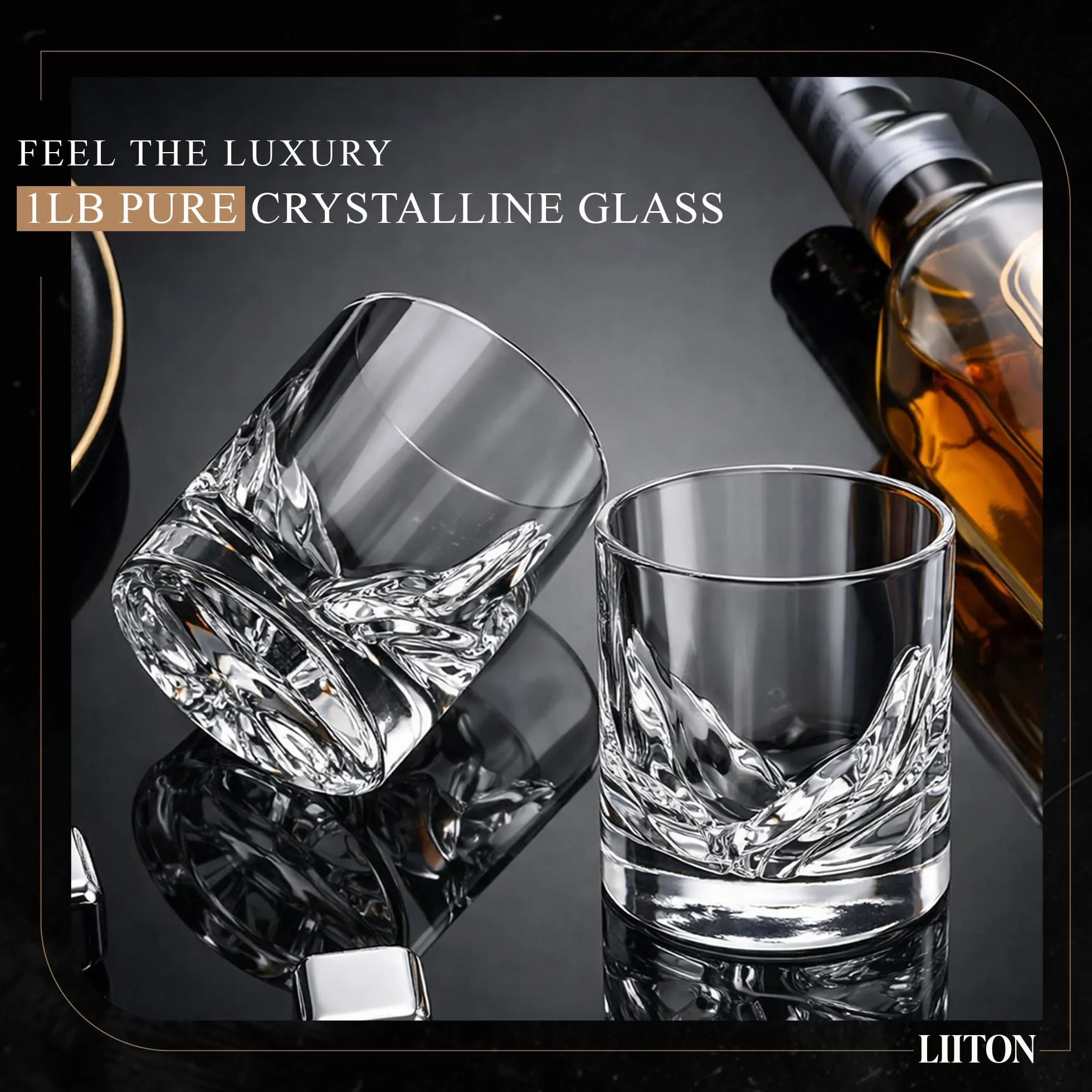LIITON Grand Canyon Szklanki do whisky w stylu staromodnym, mrożonym, do chłodzenia koktajli, bourbon, szkockiej z 0,5 kg kryształu Królowej Śniegu, prezenty dla mężczyzn na Dzień Śniegu