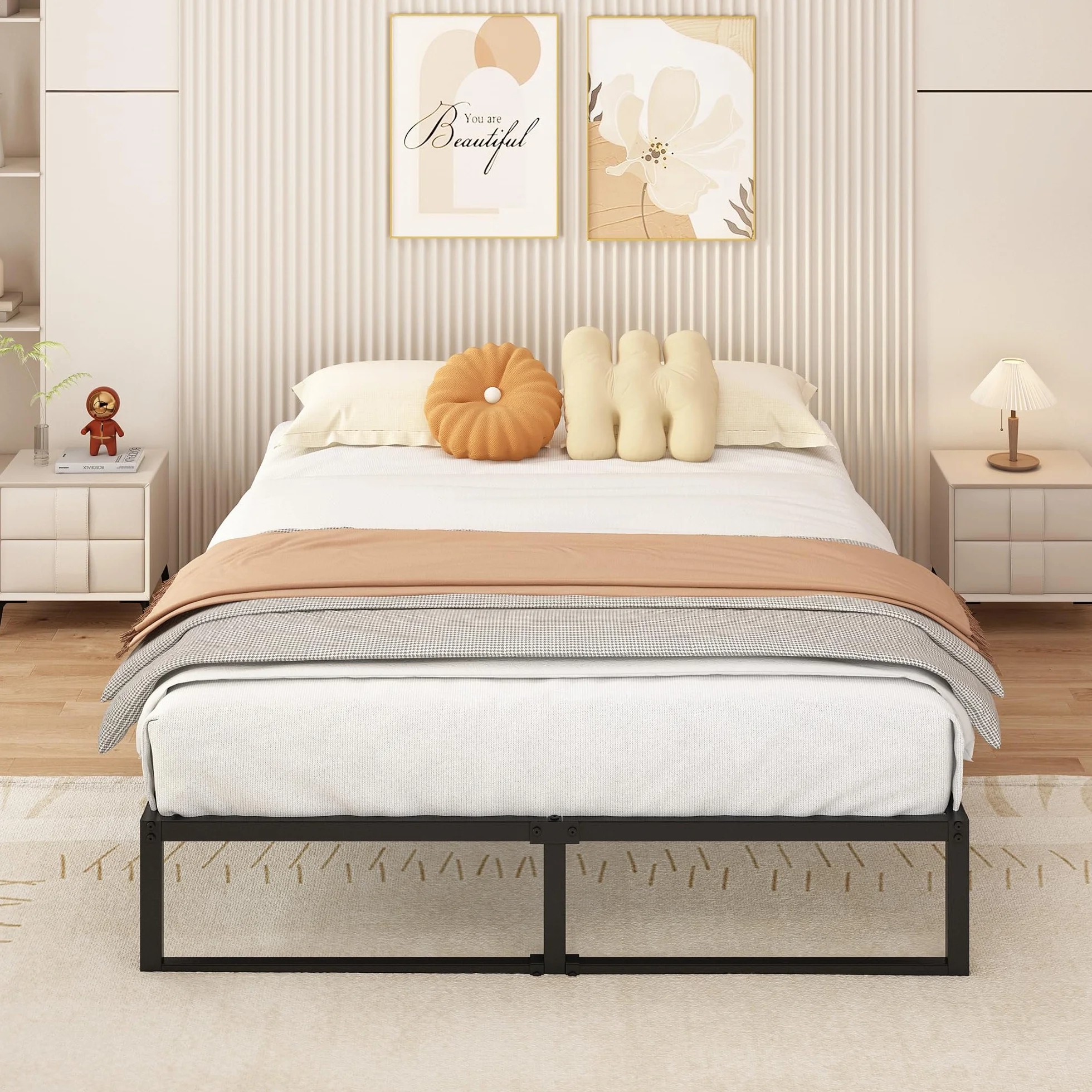Yicensen Rama łóżka Super King 180 x 200 cm, metalowa platforma, super king size, ze stalowymi listwami, łatwy montaż, bez hałasu, nie wymaga sprężyny skrzynkowej, wysokość 36 cm, czarna