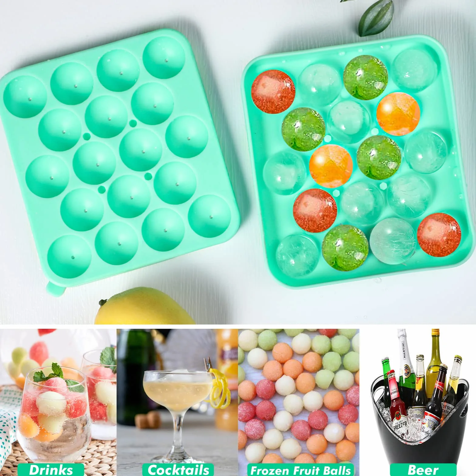Webake Mini kule foremki do kostek lodu, silikonowe, okrągłe tacki na kostki lodu, 2 szt., 2,8 cm, małe kule, foremki do kostek lodu, do koktajli, whisky, herbaty, kawy