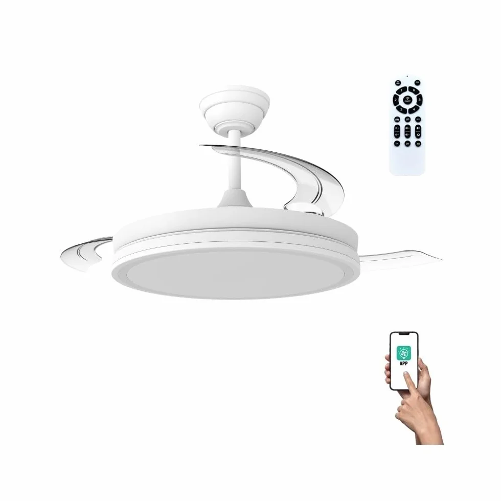 Wentylator LED składane łopatki Miso Evo biały 72 W z pamięcią zasilania, APP, pilot CCT 3000-4000-6000K, ściemnianie, cichy
