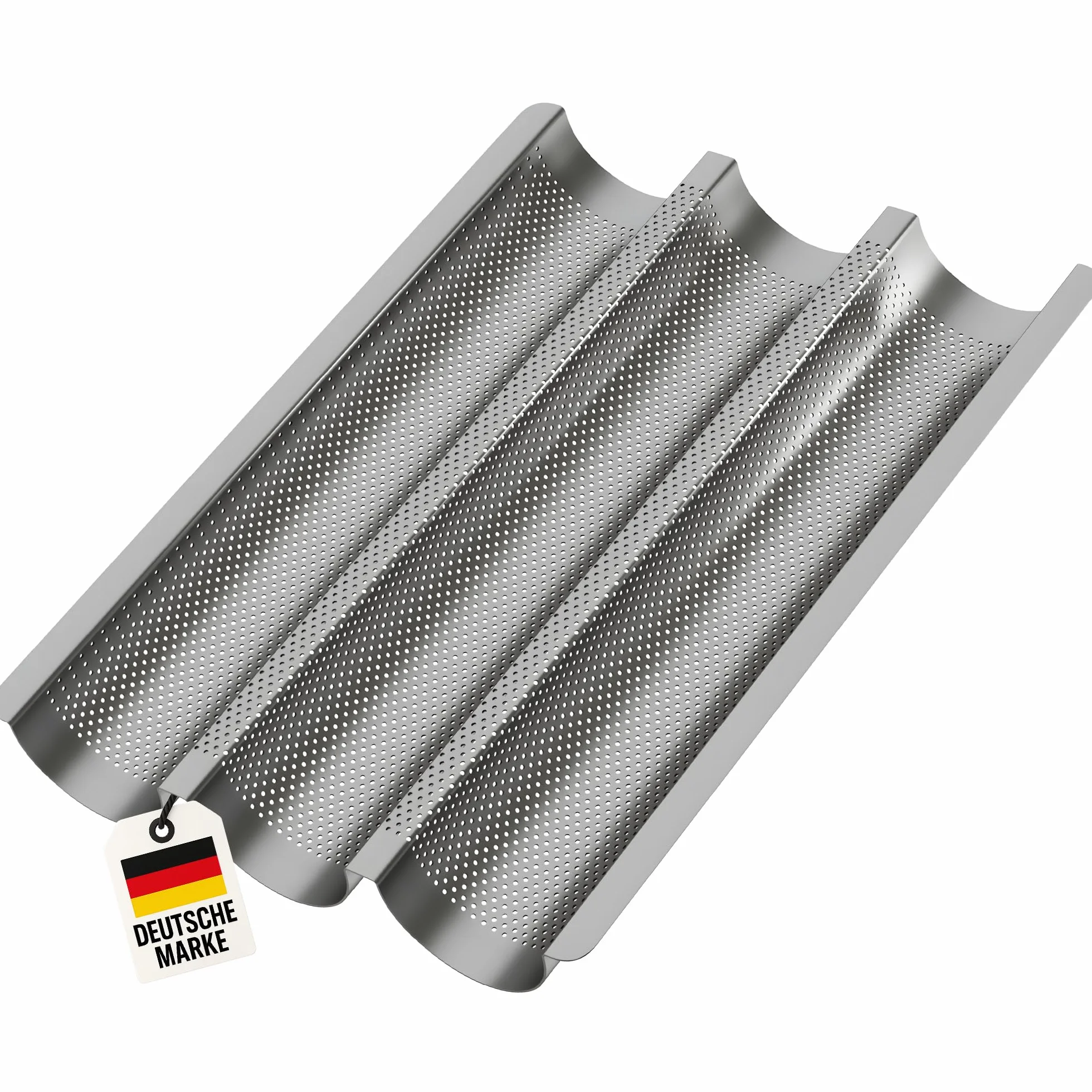 WELLGRO Blacha do bagietek – na maksymalnie 3 bagietki – blacha do bagietek z powłoką zapobiegającą przywieraniu – 38,5 x 28,5 x 4 cm