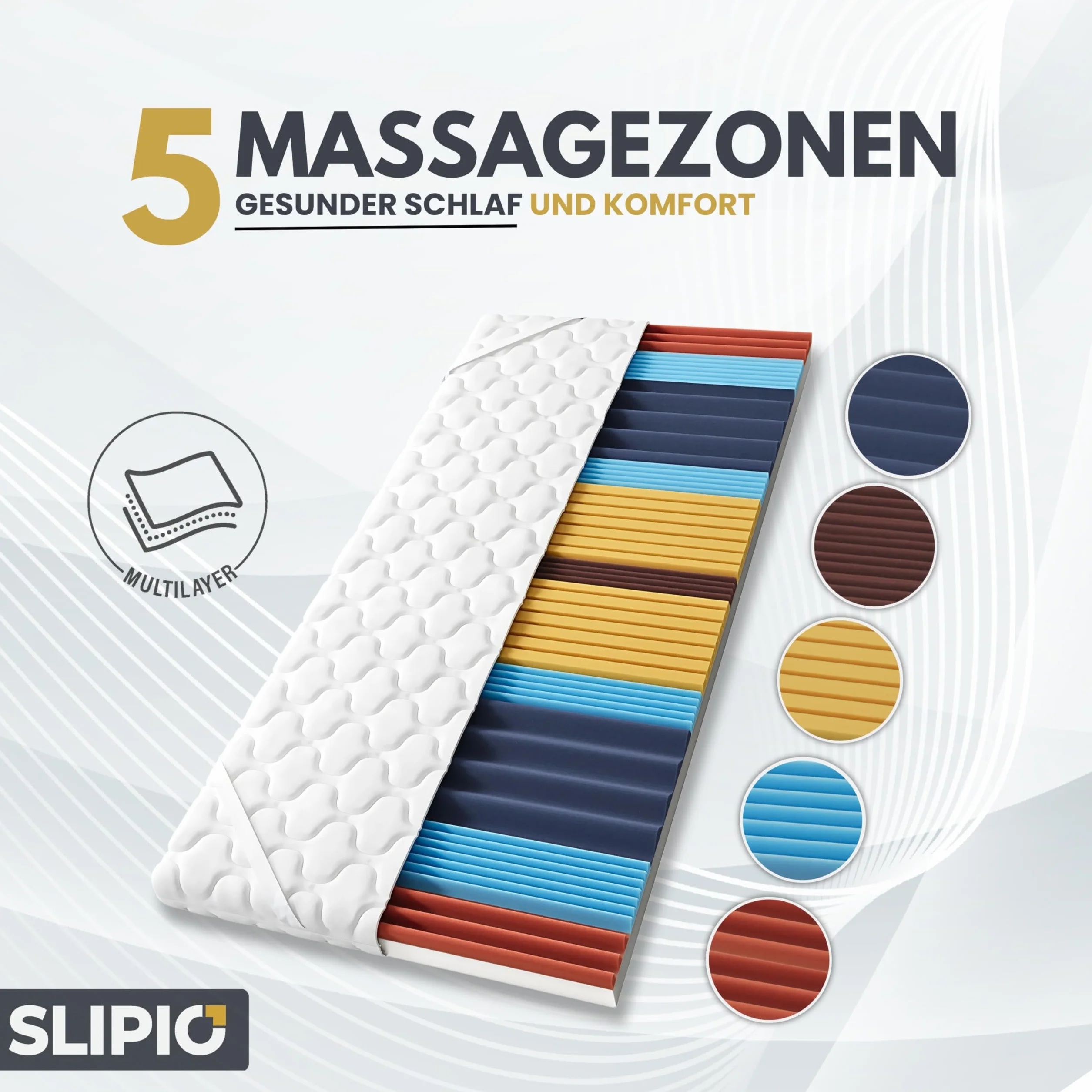 Nakładka na materac 5-strefowy masaż Ergo+ 140 x 190 x 6 cm hipoalergiczna
