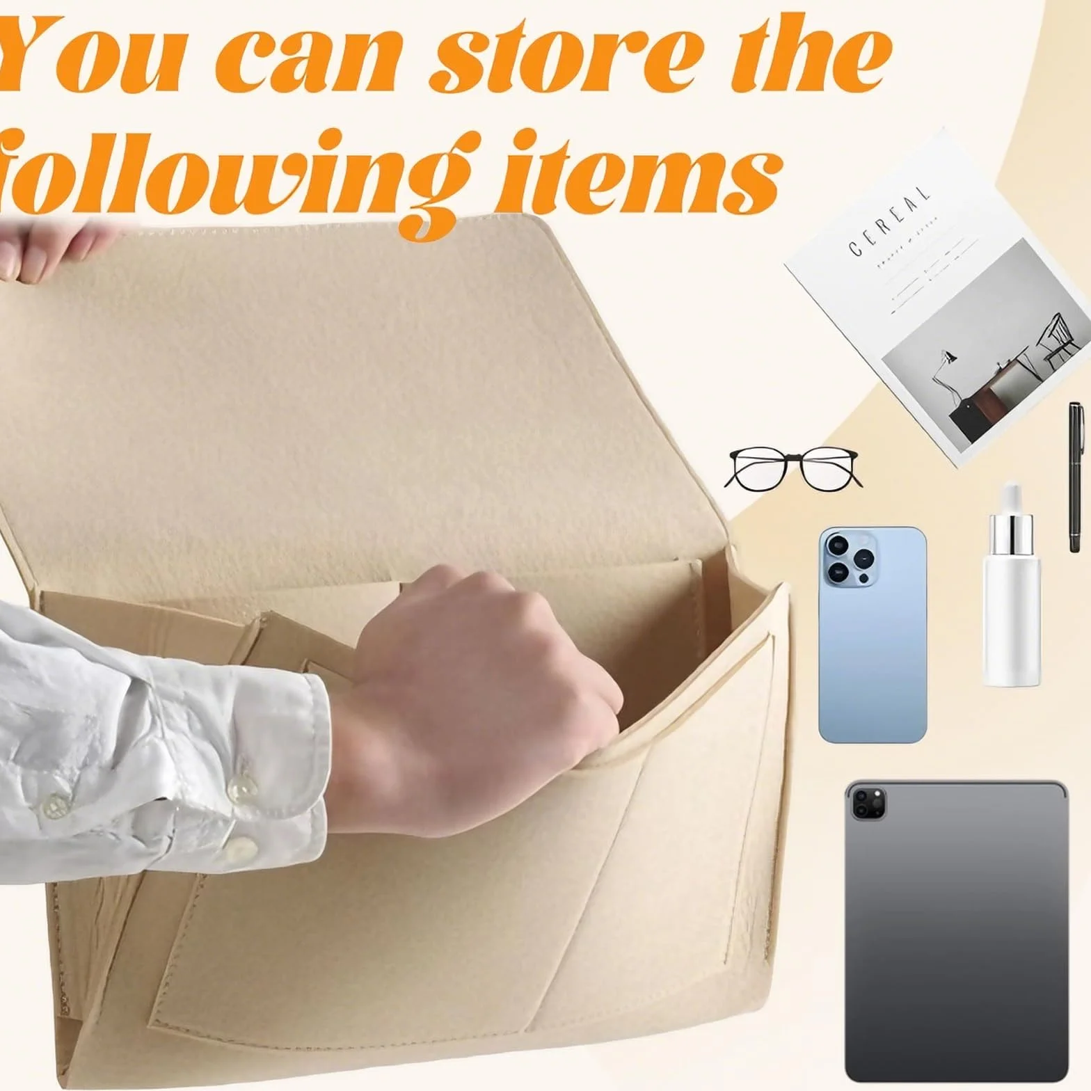 HhBdy Pusta kieszeń na łóżko, wisząca kieszeń na łóżko, filcowany organizer na łóżko, wisząca torba 32 × 20 cm, wisząca torba do przechowywania telefonu w czasopismach (beżowy)