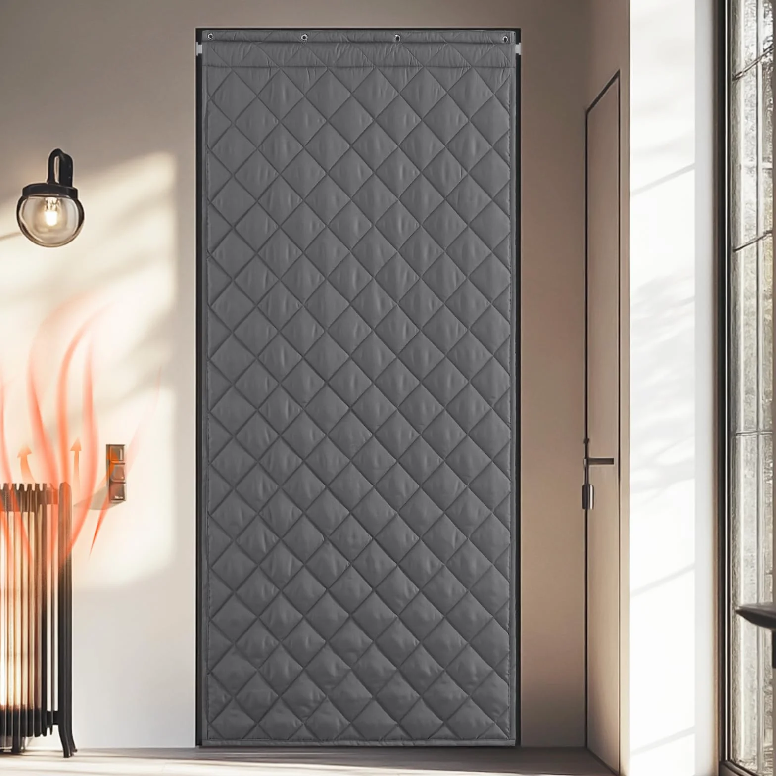 Zasłona drzwiowa 90 x 210 cm szara wiatroszczelna ochrona przed zimnem i dźwiękiem