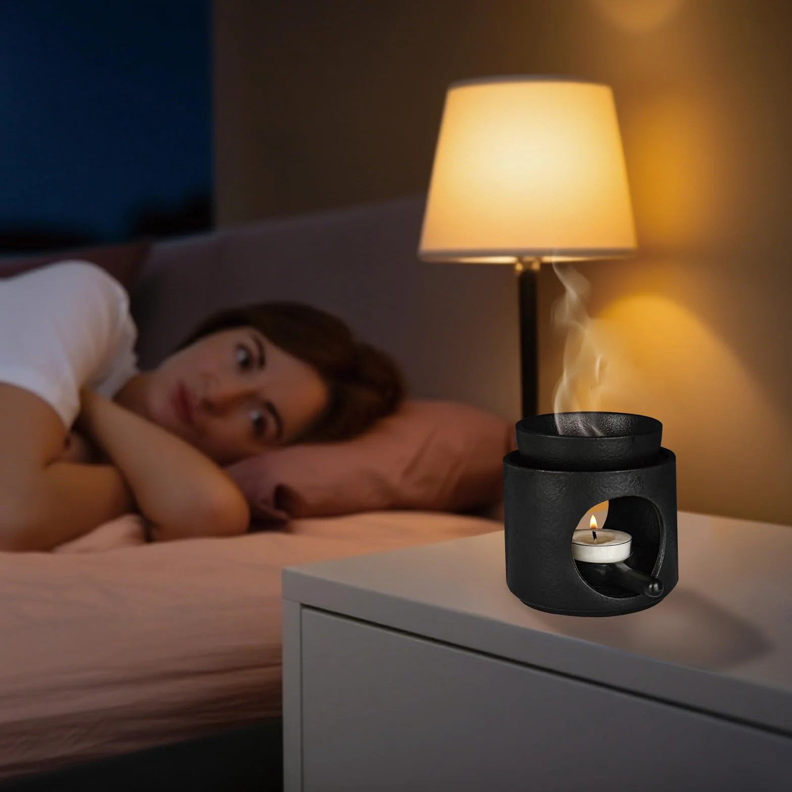 Lampa zapachowa 2 w 1 do olejków eterycznych, podgrzewacz, ceramiczna lampa z olejkami zapachowymi, czarna z uchwytem na podgrzewacze, lampa zapachowa, podgrzewacz do olejków zapachowych