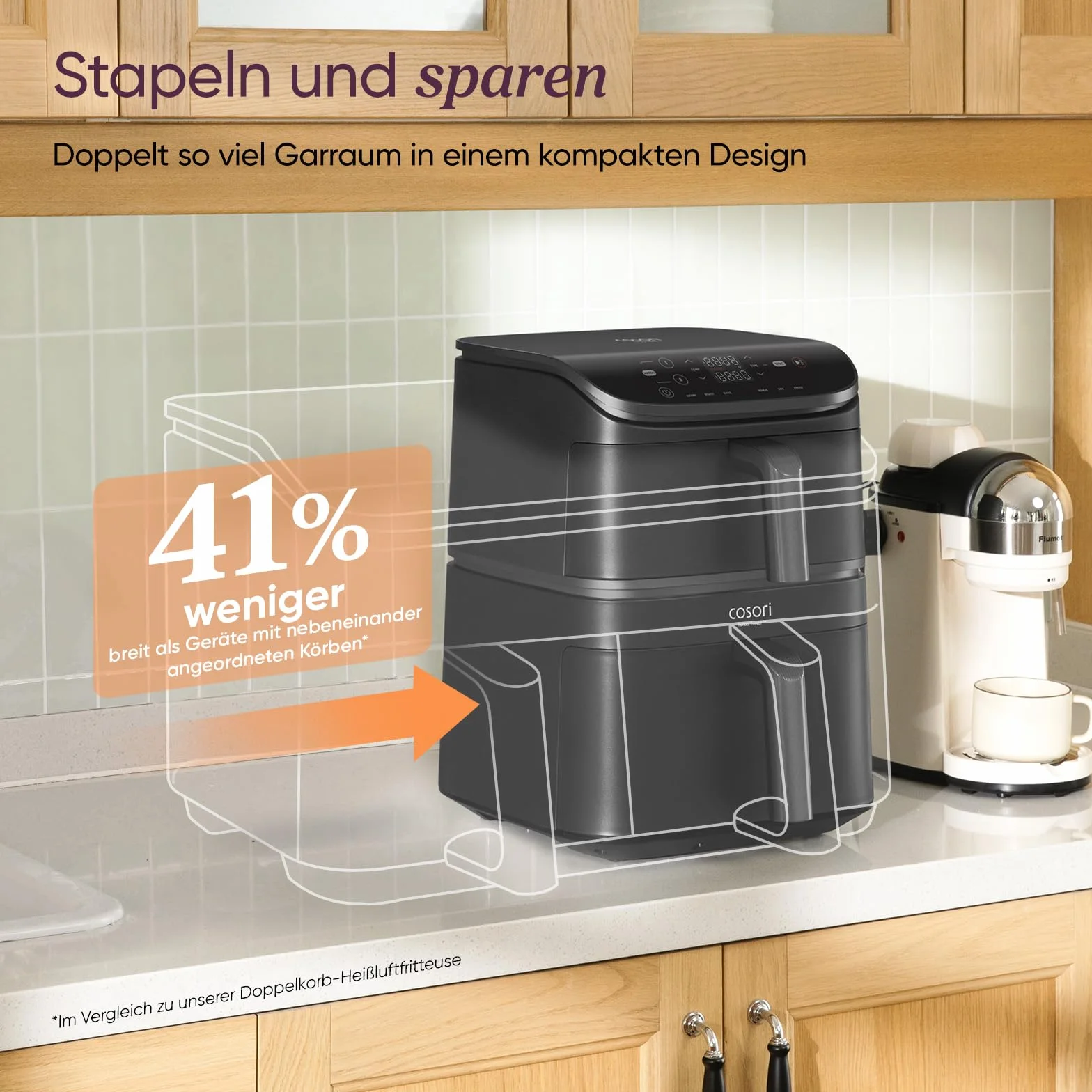 COSORI Airfryer frytkownica na gorące powietrze 2 komory 10,8 l stal nierdzewna srebrno-szara