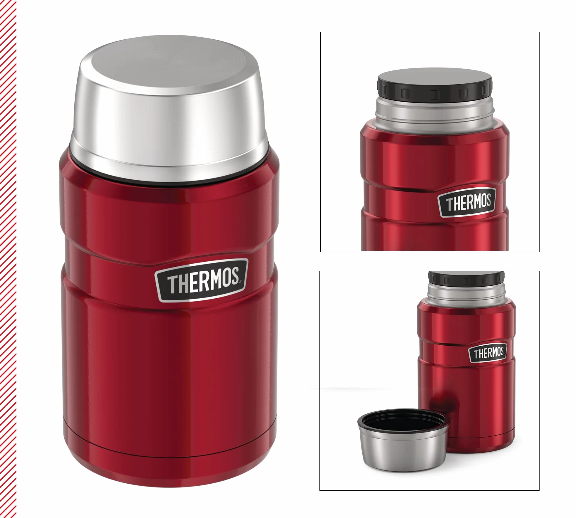 Thermos Stainless King pojemnik termiczny do jedzenia, czerwony, 0,70 l, stal nierdzewna, absolutnie szczelny, utrzymuje temperaturę potraw przez 14 h i zimno przez 24 h, nie zawiera BPA