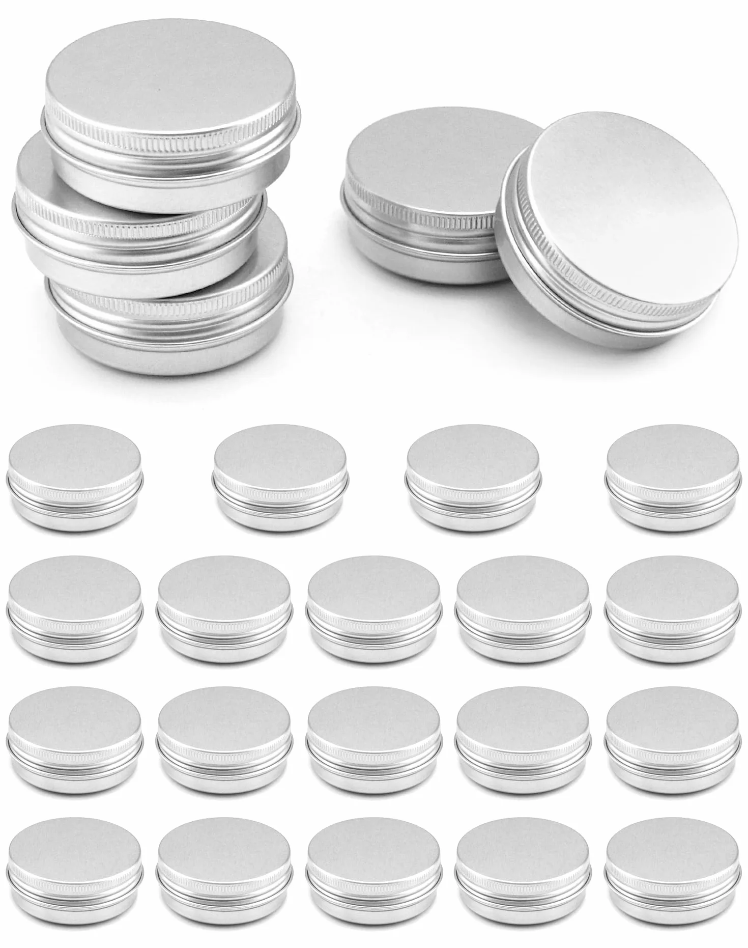 QWORK® Zestaw 24 aluminiowych słoików na kremy z pokrywkami, okrągłe puste słoiki do sortowania biżuterii w kremowym balsamie (60 ml)