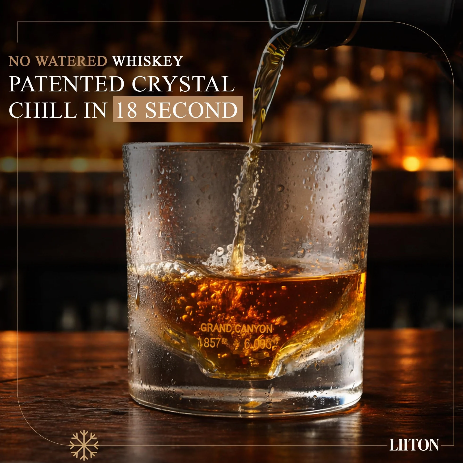 LIITON Grand Canyon Szklanki do whisky w stylu staromodnym, mrożonym, do chłodzenia koktajli, bourbon, szkockiej z 0,5 kg kryształu Królowej Śniegu, prezenty dla mężczyzn na Dzień Śniegu