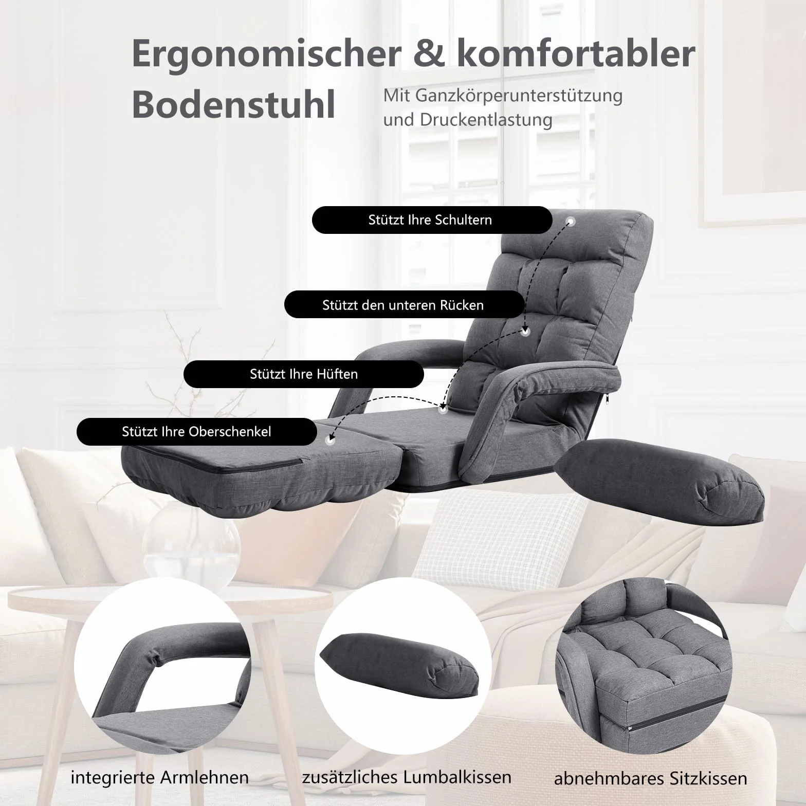COSTWAY Składana sofa regulowana tapicerowana łóżko z podłokietnikami poduszkami