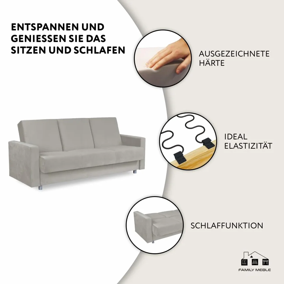 sofa, model Alicja, sofa z funkcją spania, tapczan, sofa z funkcją spania z skrzynią na pościel, sofa do salonu, wygodna do relaksu, elegancki design, do salonu, sypialni, New Velo 107