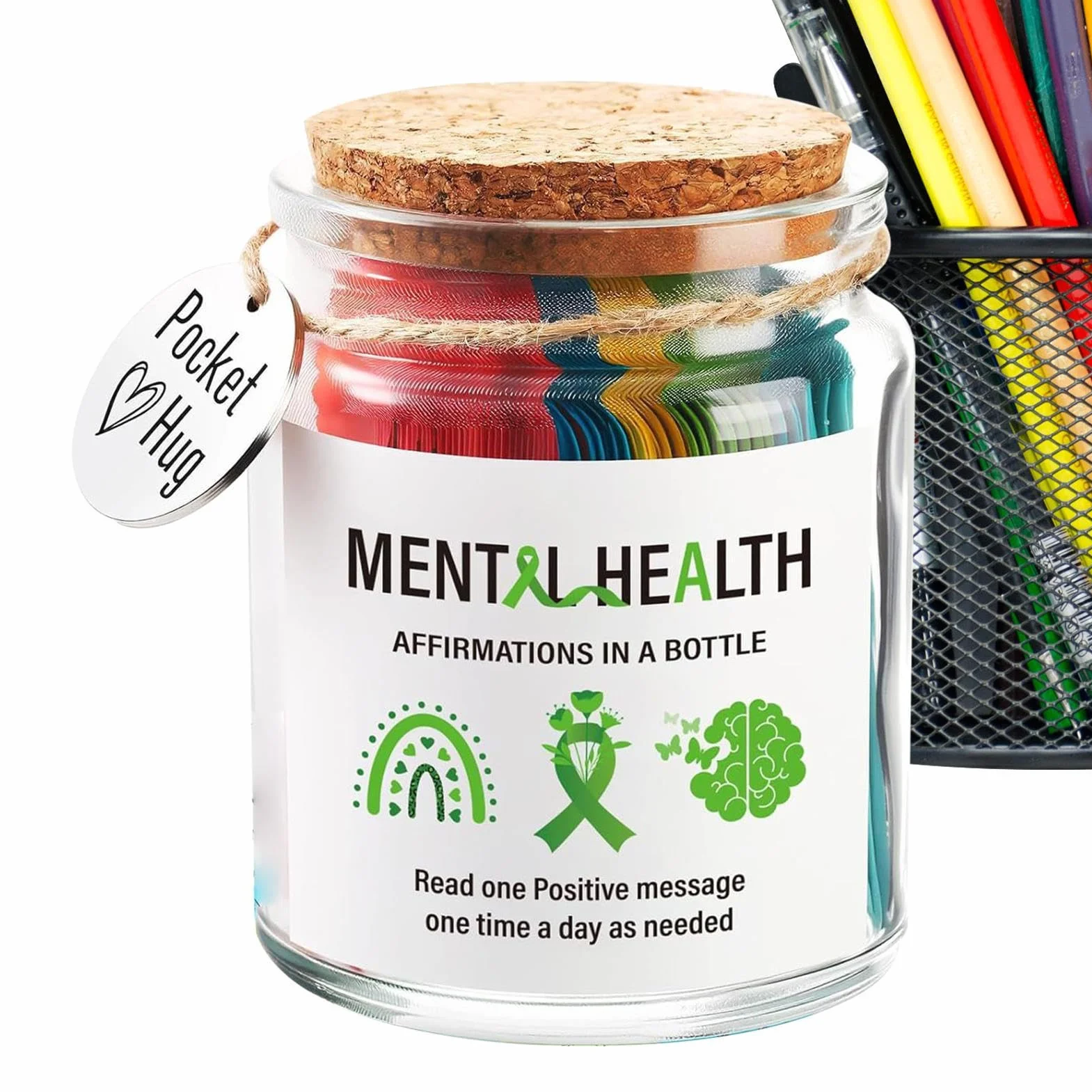 Positive Messages in a Bottle, Small Inspirational Jar, Motivational Support Cards, Uplifting Notes, Wellness Tool for Home Workplace Presents