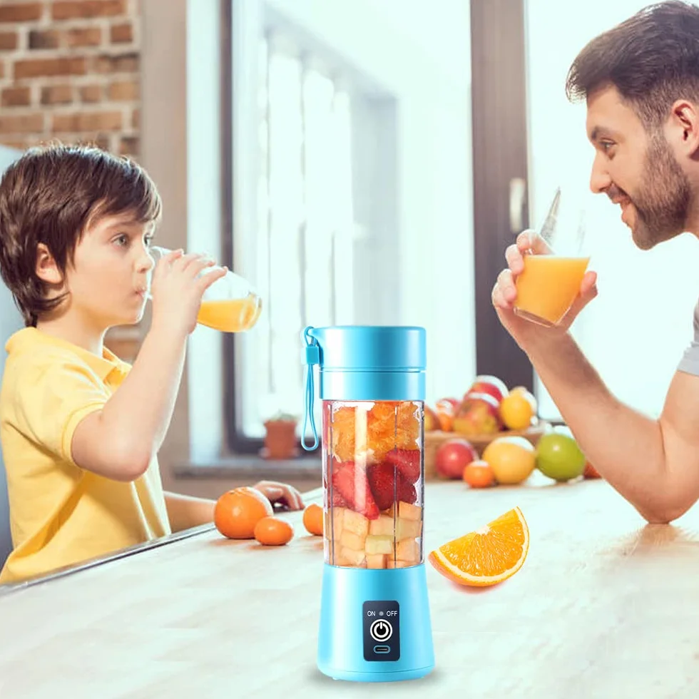 Przenośny blender, osobista wyciskarka do soku, ręczny mikser do owoców o pojemności 380 ml, ładowany przez USB, z 6 ostrzami Power Blender, podróżny, do smoothie i koktajli (niebieski)