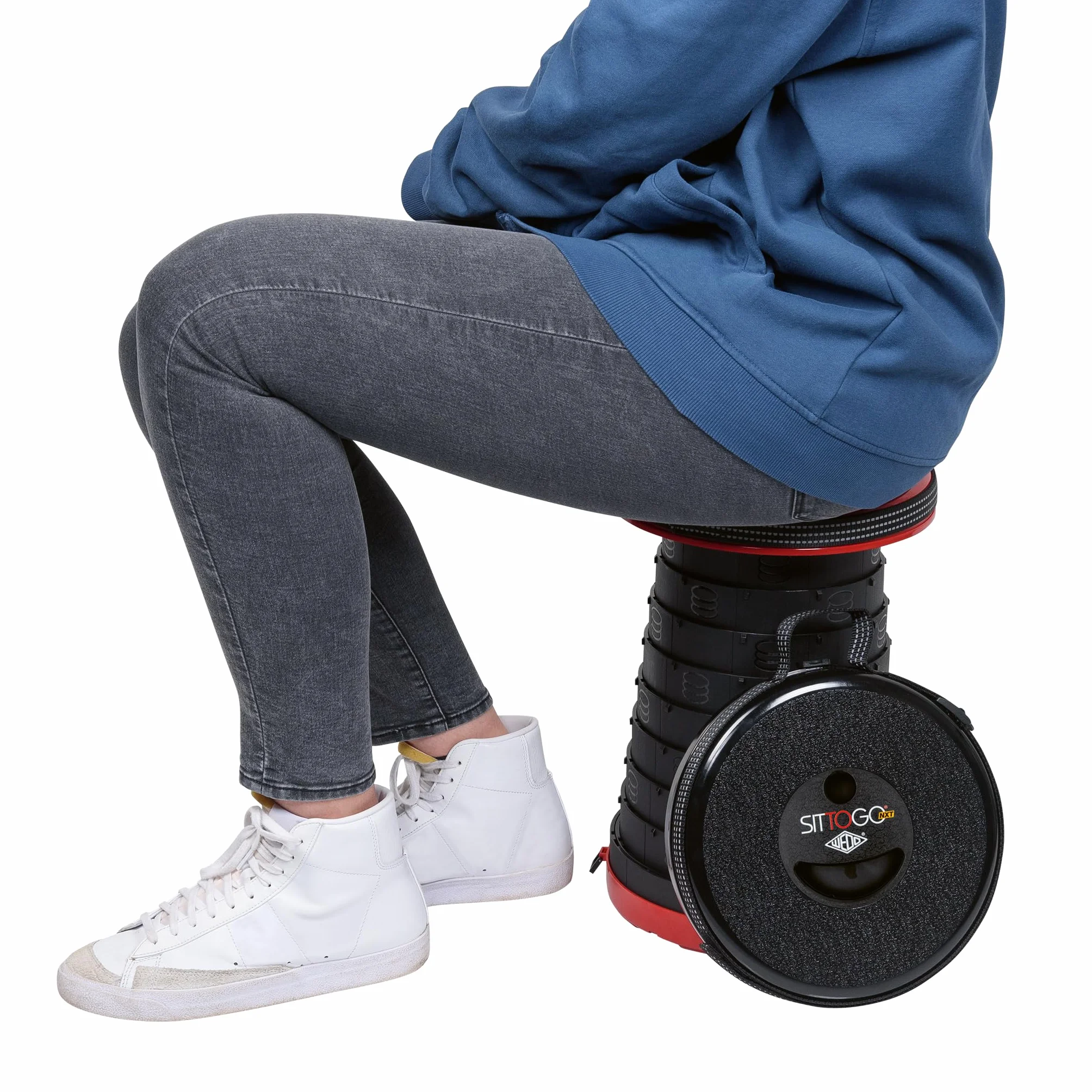 WEDO SITTOGO®NXT taboret teleskopowy, certyfikat TÜV i GS, ulepszona waga drugiej generacji, nośność 1,27 kg, 150 kg, kolor czarny