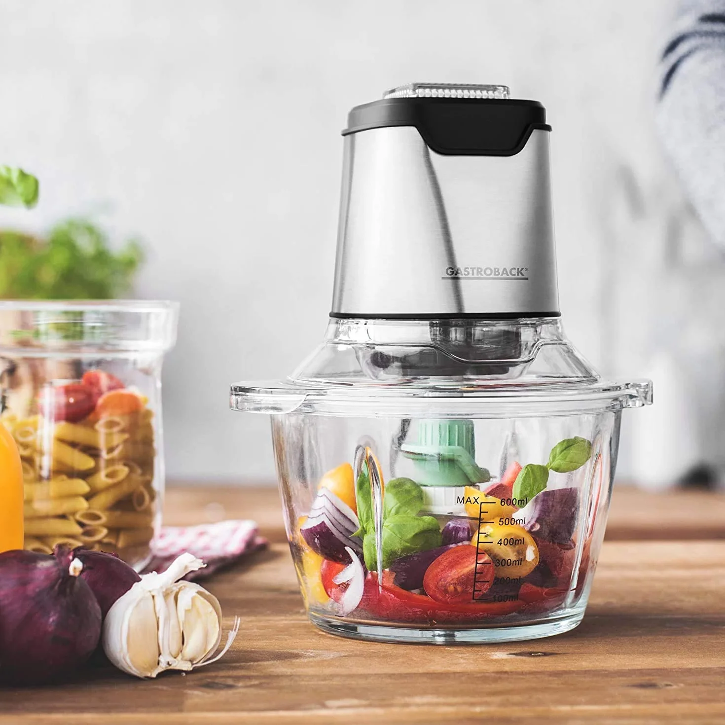 GASTROBACK Design Mini Chopper Plus, wzór ze stali nierdzewnej, 20 x 24 x 24 cm