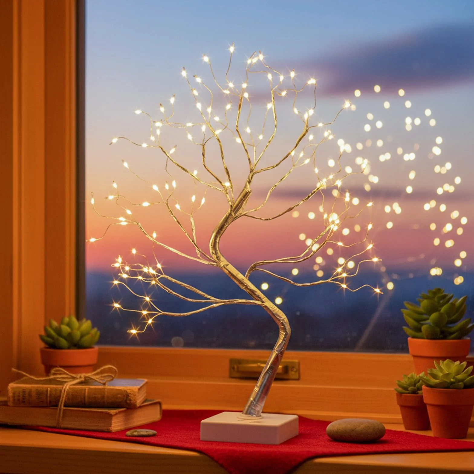 Drzewko świetlne do użytku w pomieszczeniach, 108 diod LED, ciepła biel, drzewko bonsai, dekoracja ścienna, regulowane gałęzie, zasilanie przez USB/zasilanie bateryjne, dekoracja