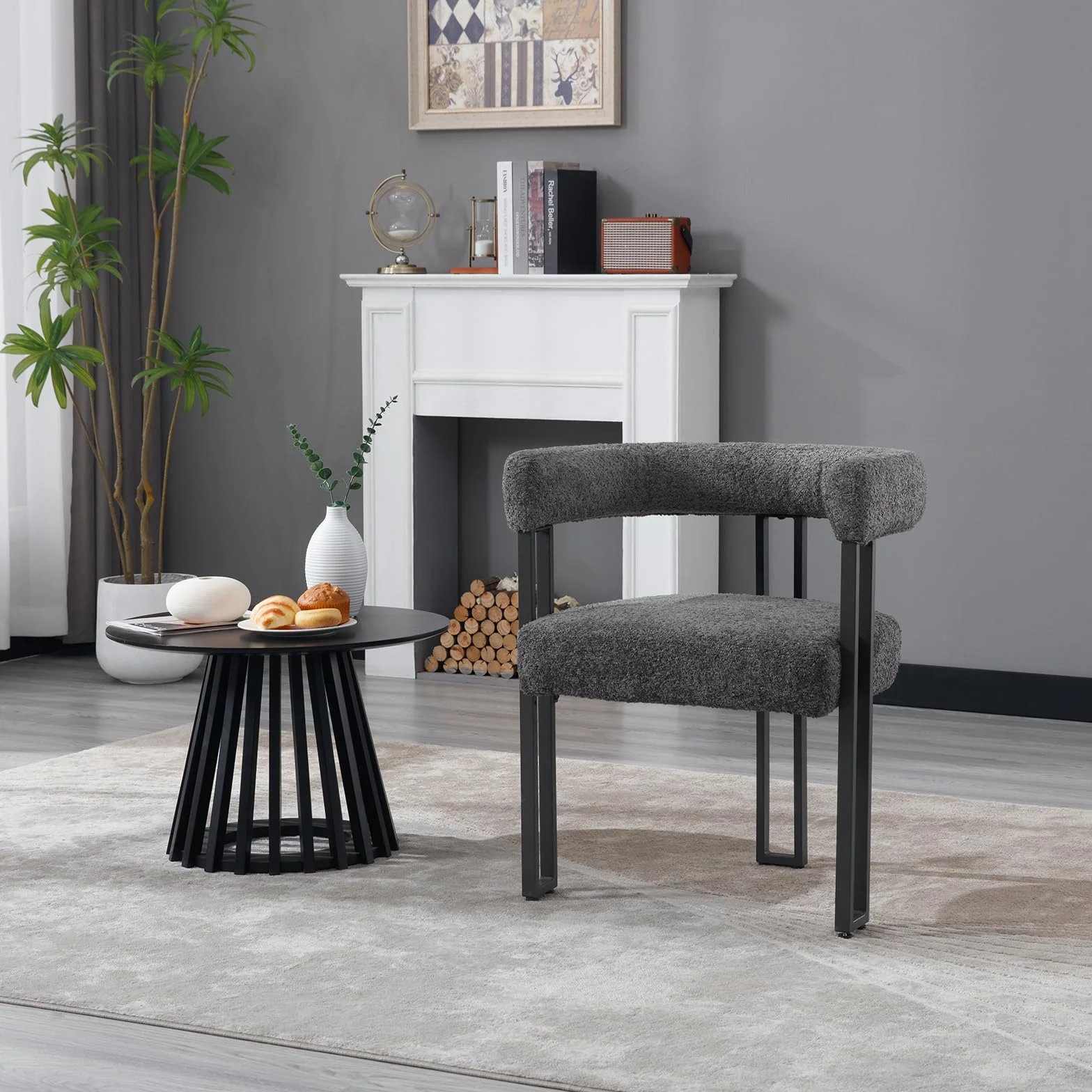 WOLTU 2 x krzesła do jadalni, krzesła z podłokietnikami, designerskie krzesło kuchenne, krzesło do jadalni, salonu, sypialni, z metalu szenilowego, ciemnoszare EZS25dgr-2