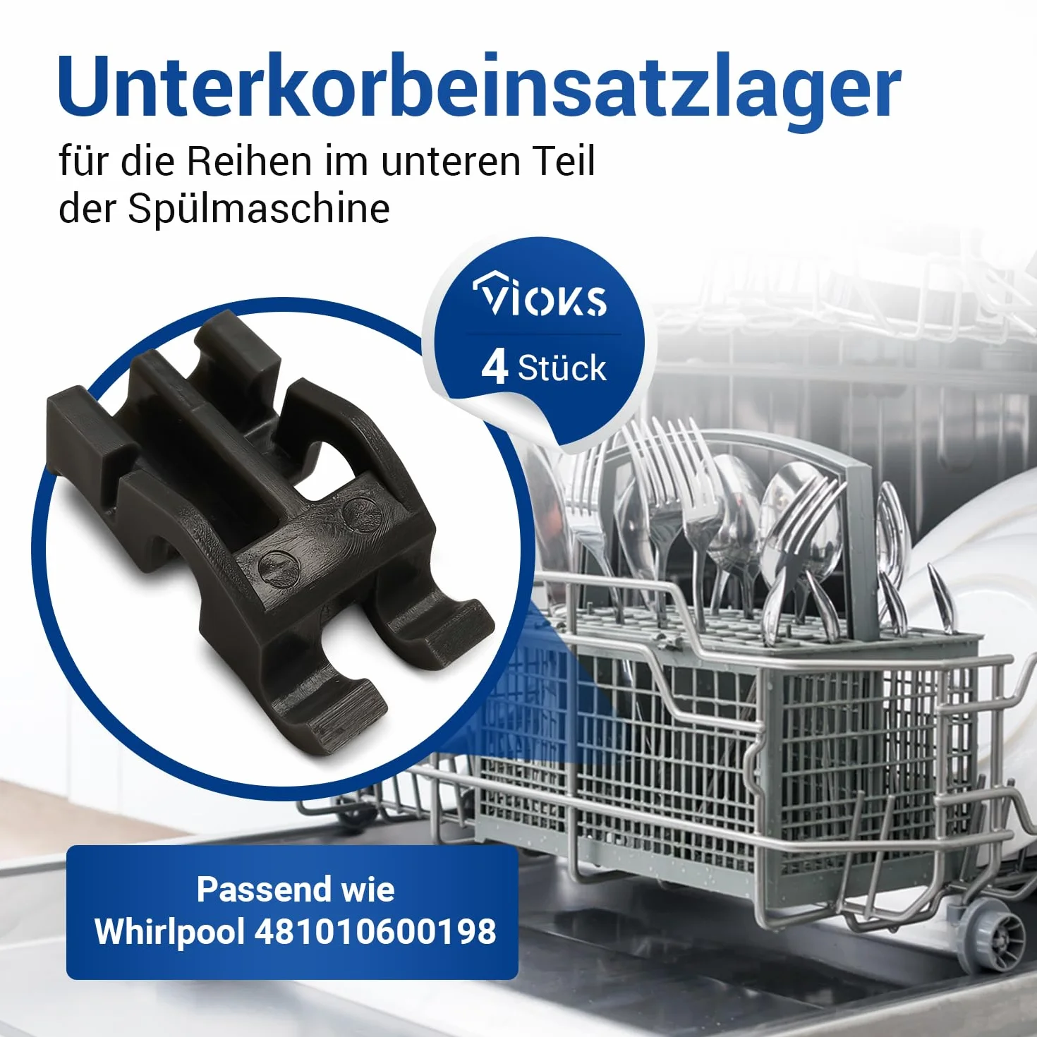 VIOKS 4 x uchwyt do wkładu dolnego, zamiennik do Whirlpоol 481010600198 481253578098 Indesit C00314875 uchwyt dolny do talerza, składane kolce w koszu na naczynia, zmywarka do naczyń