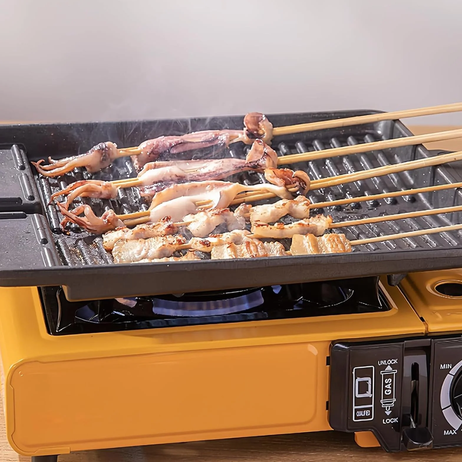 GOMETY Płyta grillowa 32 × 26 cm, z powłoką zapobiegającą przywieraniu, prostokątna patelnia grillowa do kuchenki gazowej i na kemping, odlew aluminiowy, nasadka do grilla gazowego, kuchenki i grilla