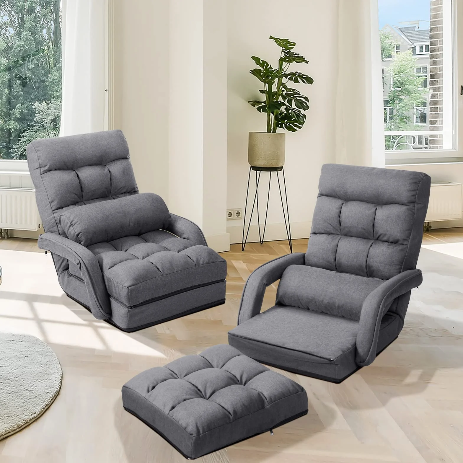 COSTWAY Składana sofa regulowana tapicerowana łóżko z podłokietnikami poduszkami