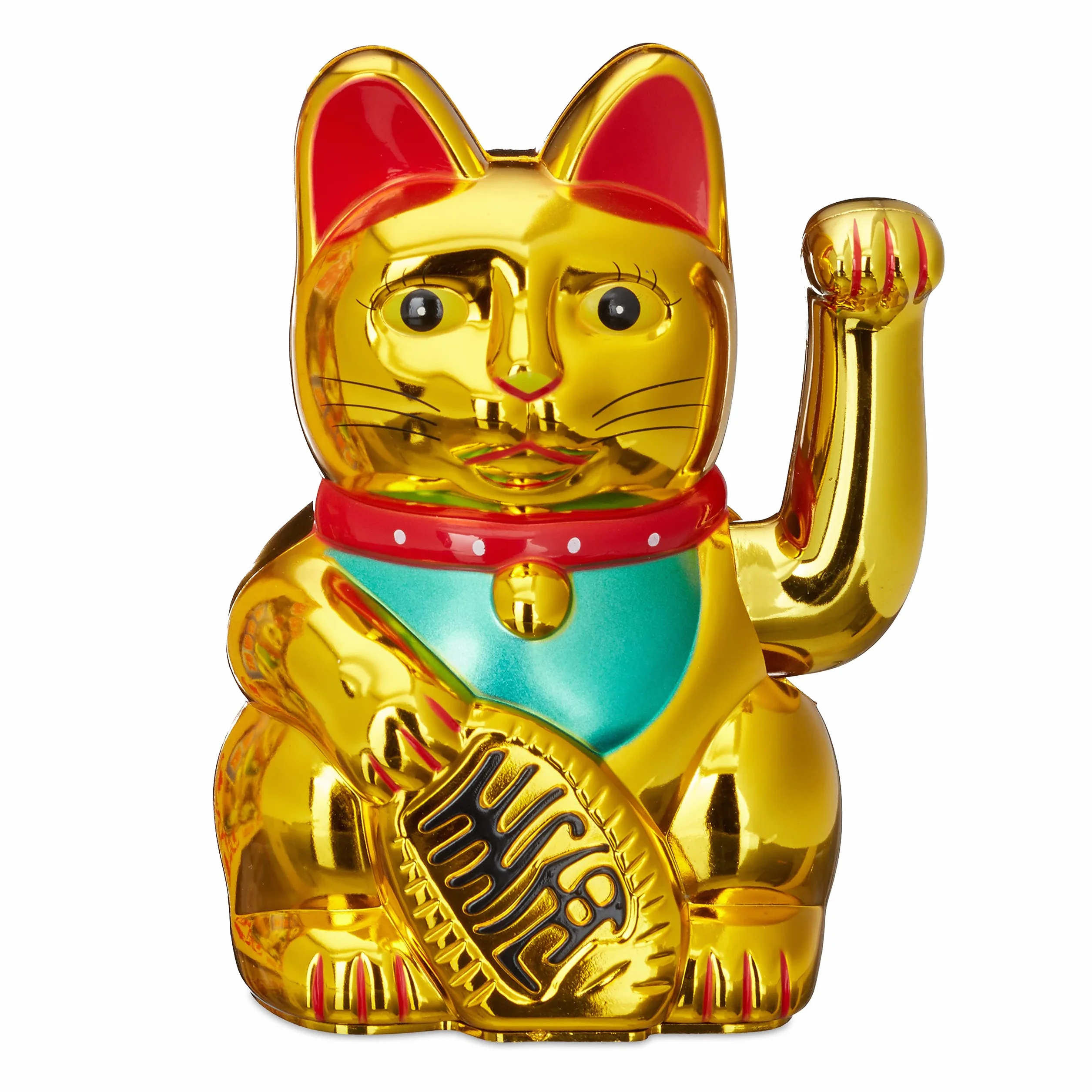 Relaxdays Maneki Neko machający kot przynoszący szczęście, złoty, 8 x 10 x 16 cm