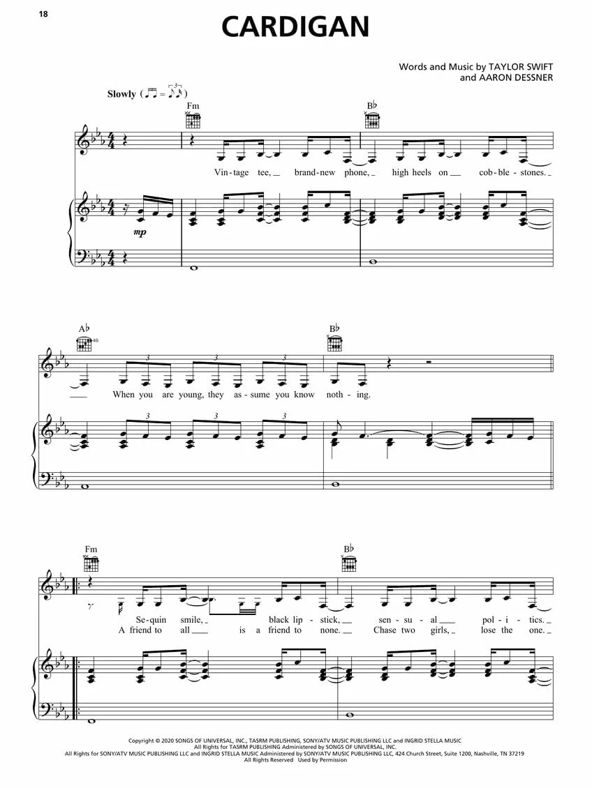 Taylor Swift - Folklore: Piano/Vocal/Guitar Songbook