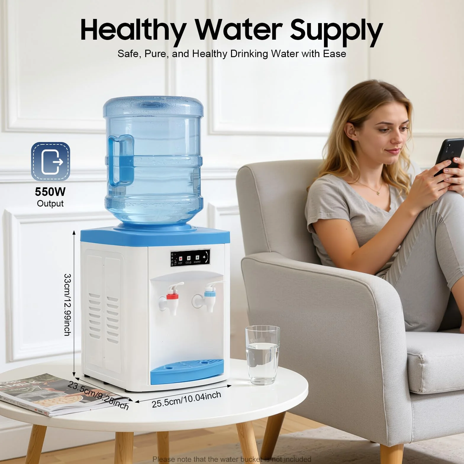 Elektryczny dystrybutor wody na gorąco i zimno, 550 W, 220 V, do biura, domu, biurka, chłodnica wody na 5-18 l wody w wiadrze