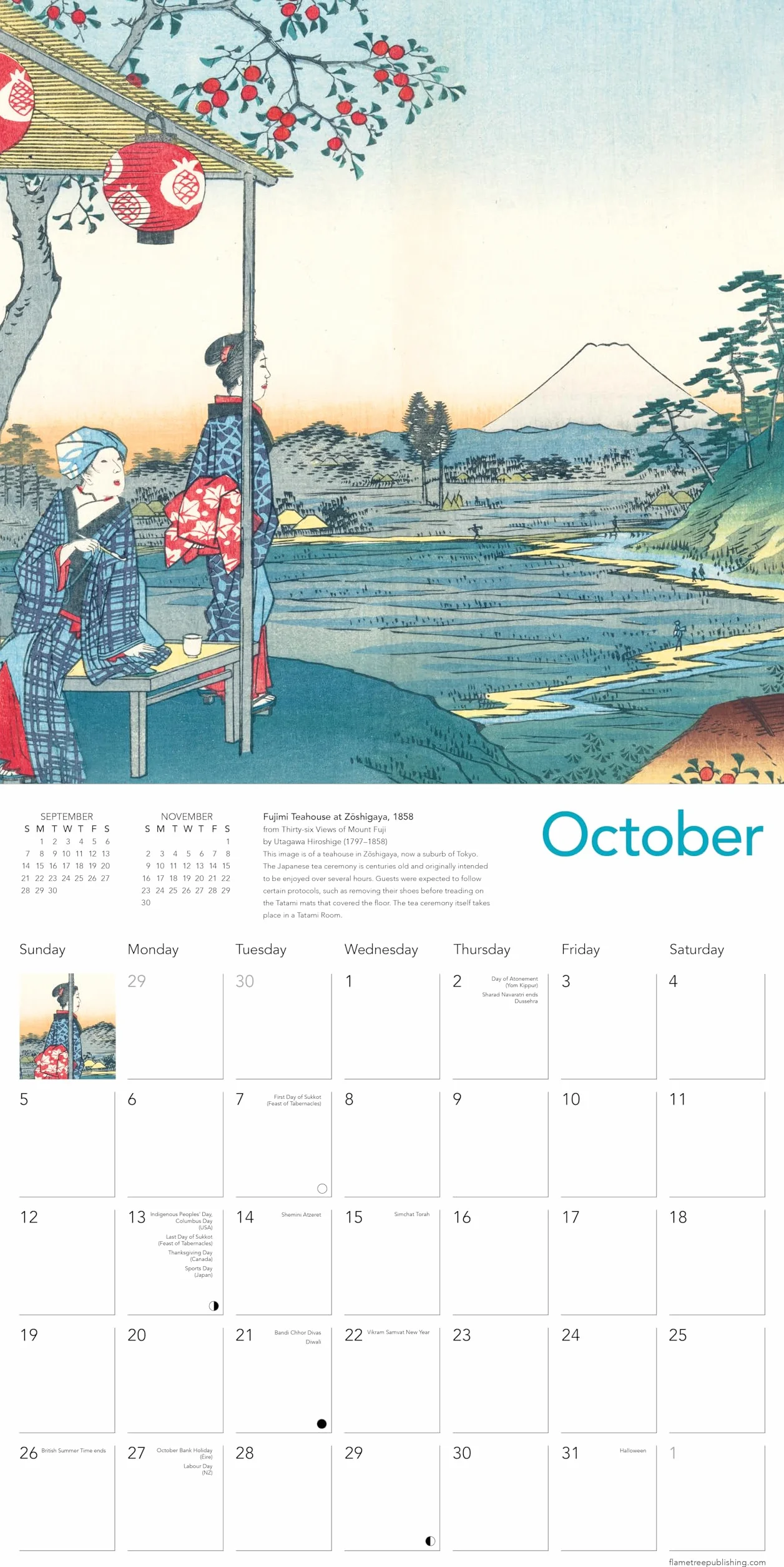 Japanese Woodblocks Wall Calendar 2025 (Art Calendar): Original Flame Tree Publishing-Kalender [Kalender]