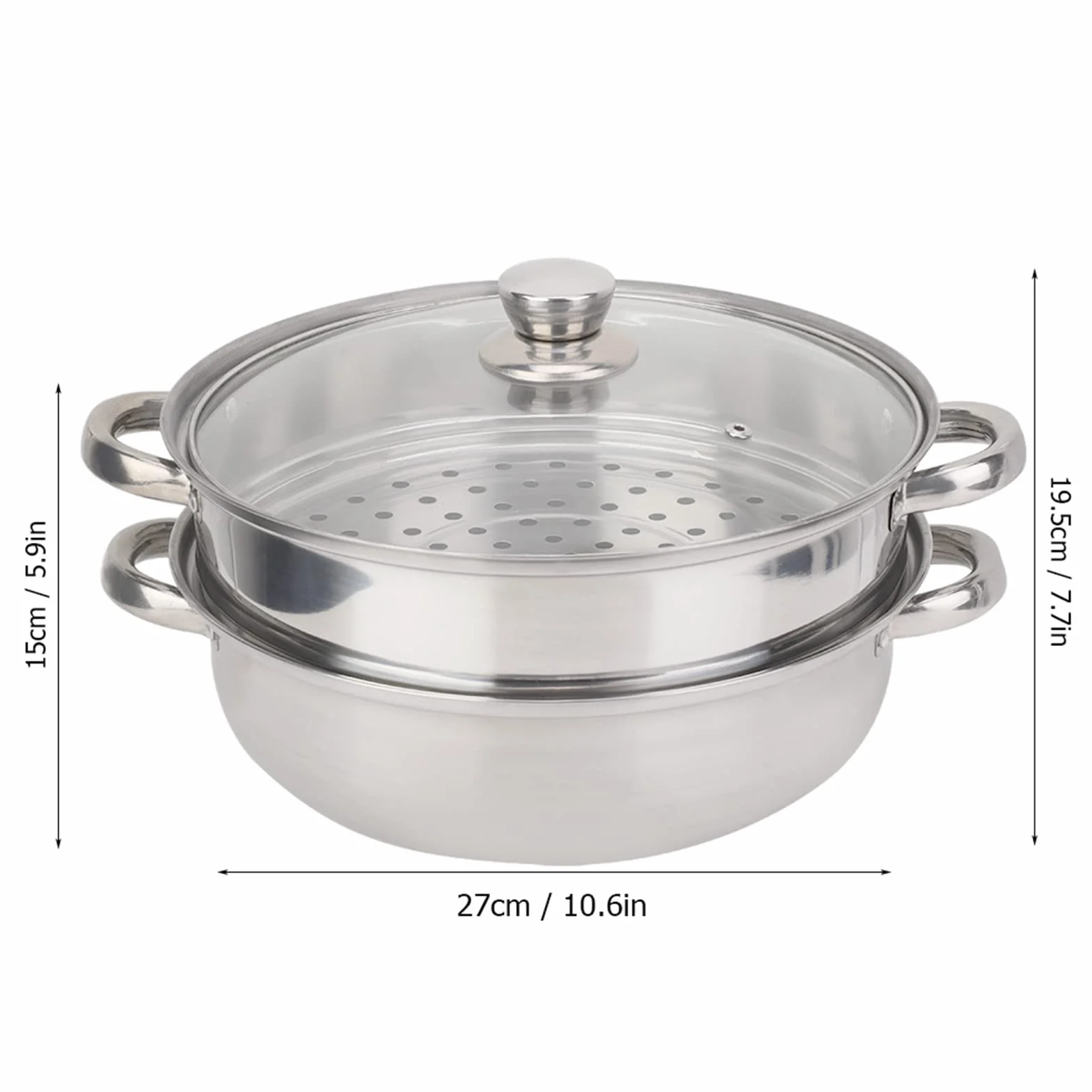 Zestaw do Gotowania na Parze, Naczynia ze Stali Nierdzewnej 27 Cm / 11 Cali 2-warstwowy Garnek do Gotowania na Parze Kuchenka Podwójny Kocioł do Zupy Garnek do Gotowania na Parze Porowaty Design Mięso