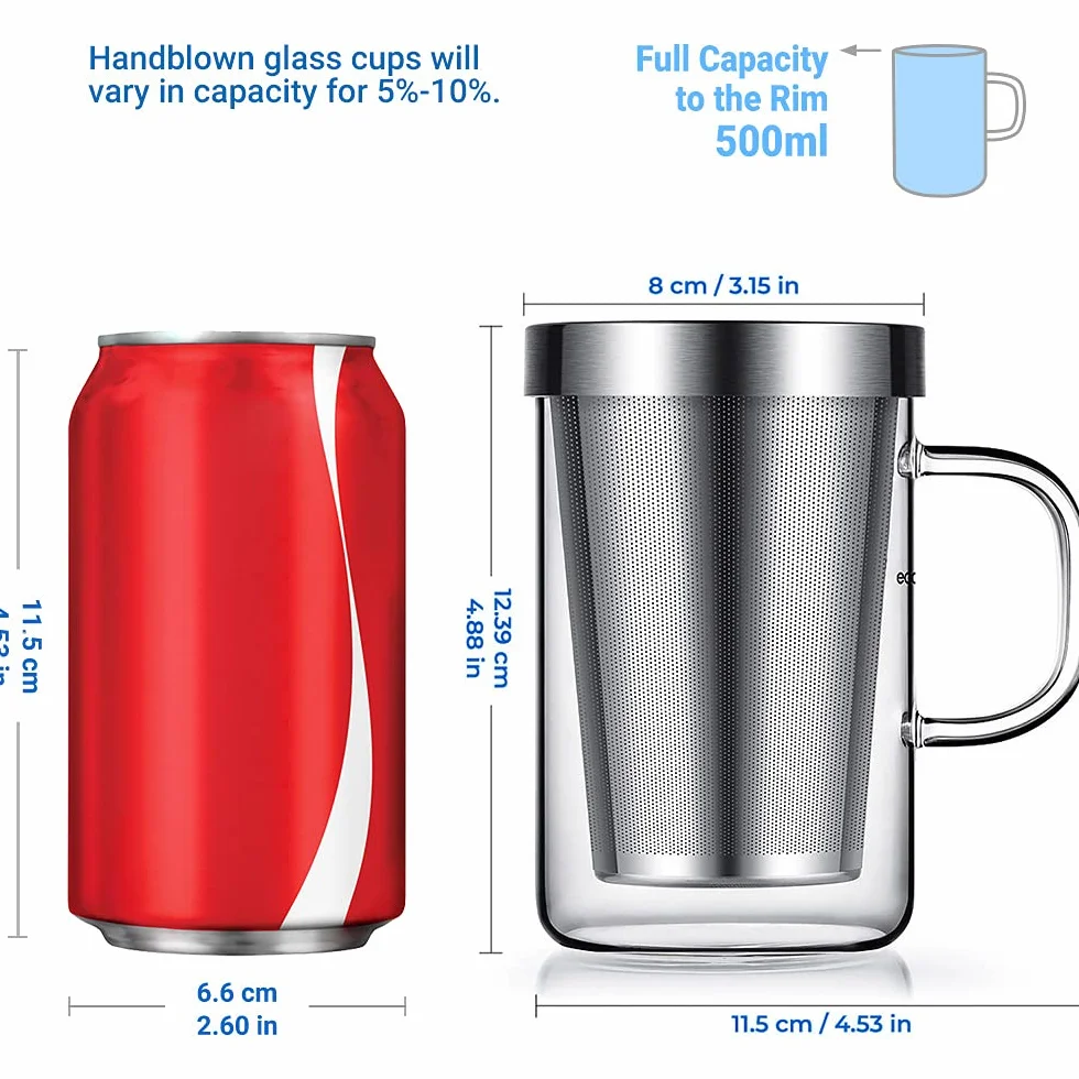 Kubek z Zaparzaczem Stal Nierdzewna Szkło Srebrny Przezroczysty 500 ml