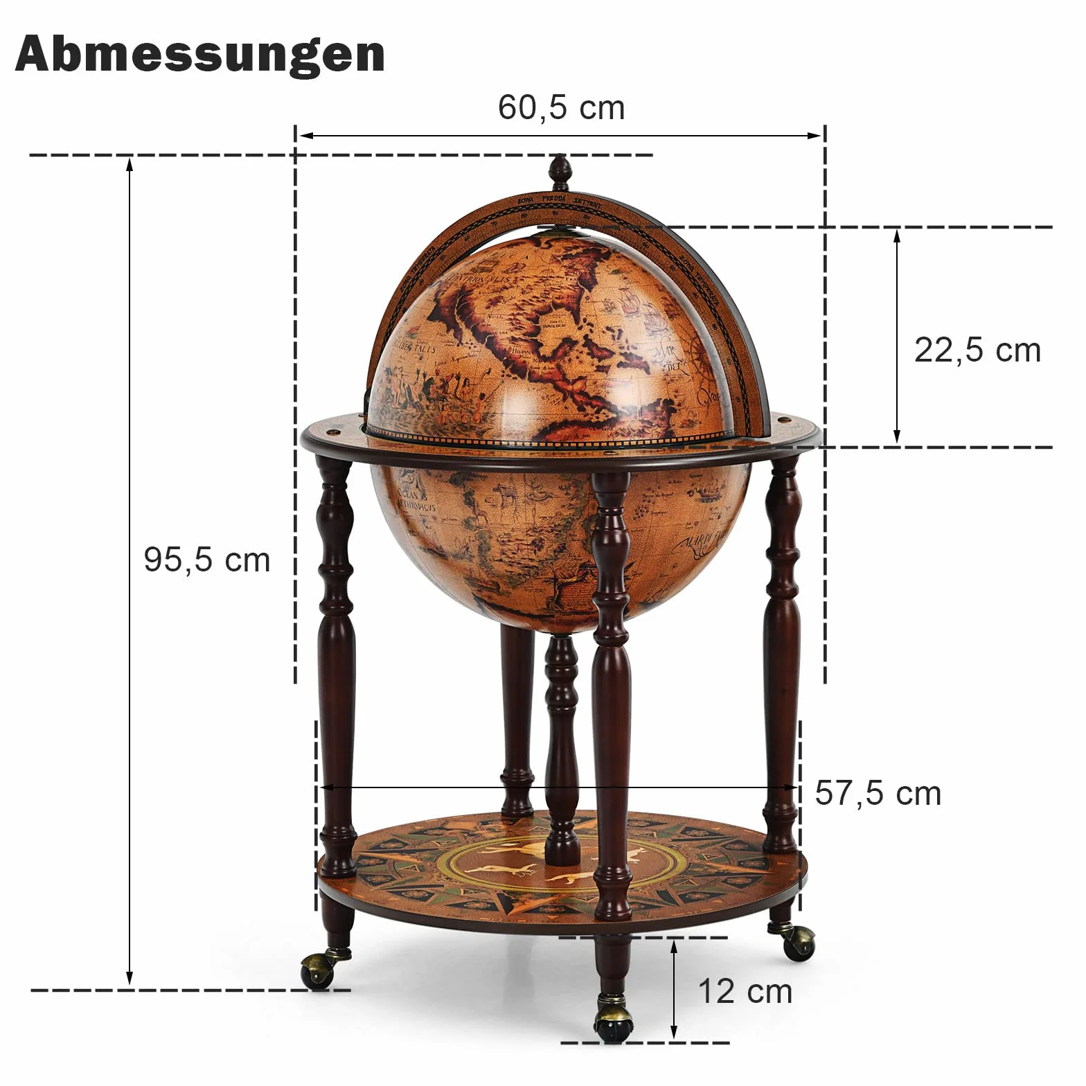 COSTWAY Globusbar szafka barowa, baroczny wózek barowy z rolkami i pokrywą, domowa szafka barowa z globusem,  Globus regał winowy szafka winna na butelki, stół barowy minibar do kuchni, salonu