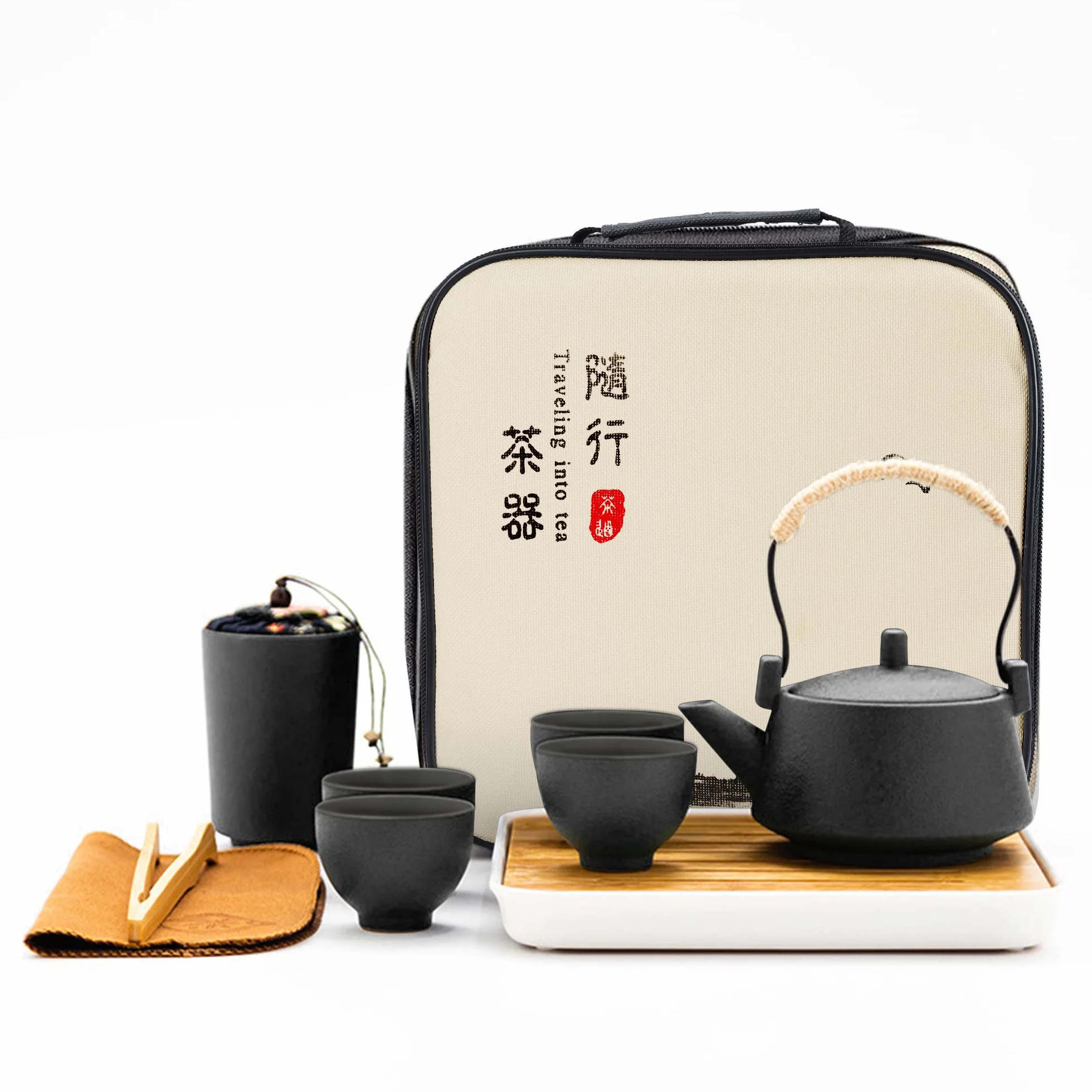 Fanquare ceramiczny zestaw do herbaty Kung Fu przenośny z tacą i czajnikiem