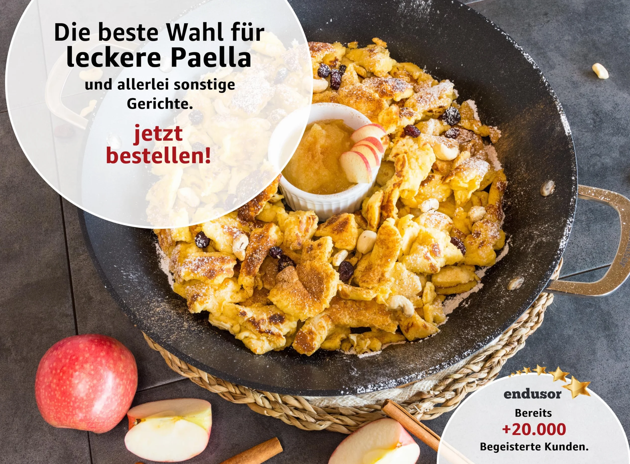 endusor Paella patelnia indukcyjna Ø 38 cm z powłoką zapobiegającą przywieraniu | dla 6-8 osób | wszystkie rodzaje kuchenek + piekarnik + grill gazowy | profesjonalna patelnia do paelli wykonana z