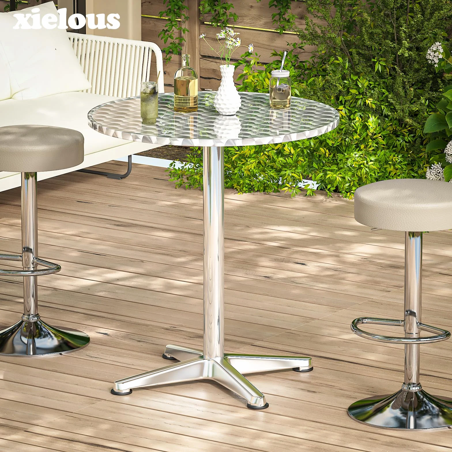 XIELIOUS 3 w 1 stolik barmański, składany stół barmański, średnica 60 cm, 3 wysokości: 49,5 cm/74 cm/114 cm, stal nierdzewna do domu, ogrodu, restauracji, na zewnątrz, stół barowy, stół imprezowy