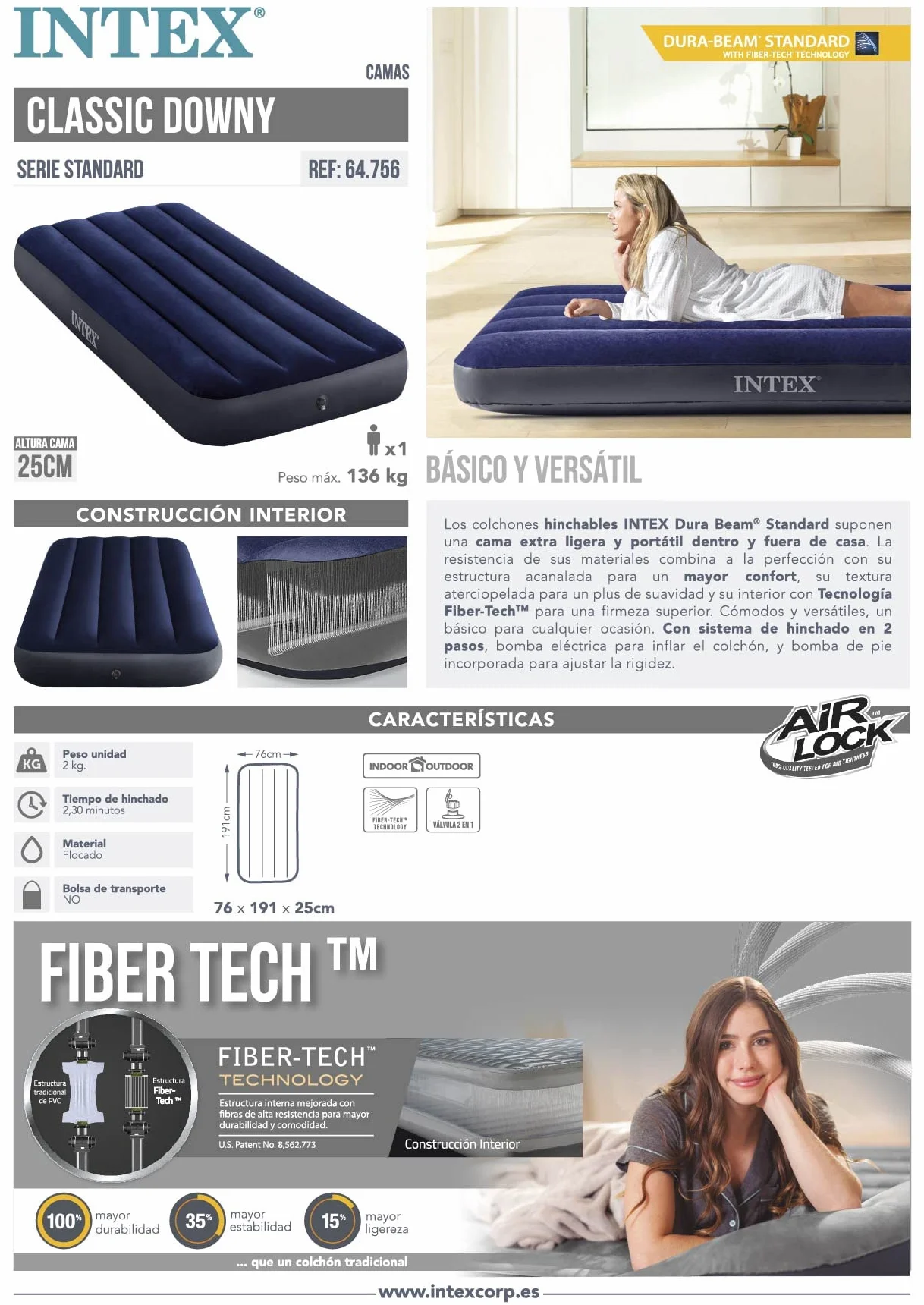 Intex Materac, Granatowy/Czarny, 191 x 76 x 25 cm