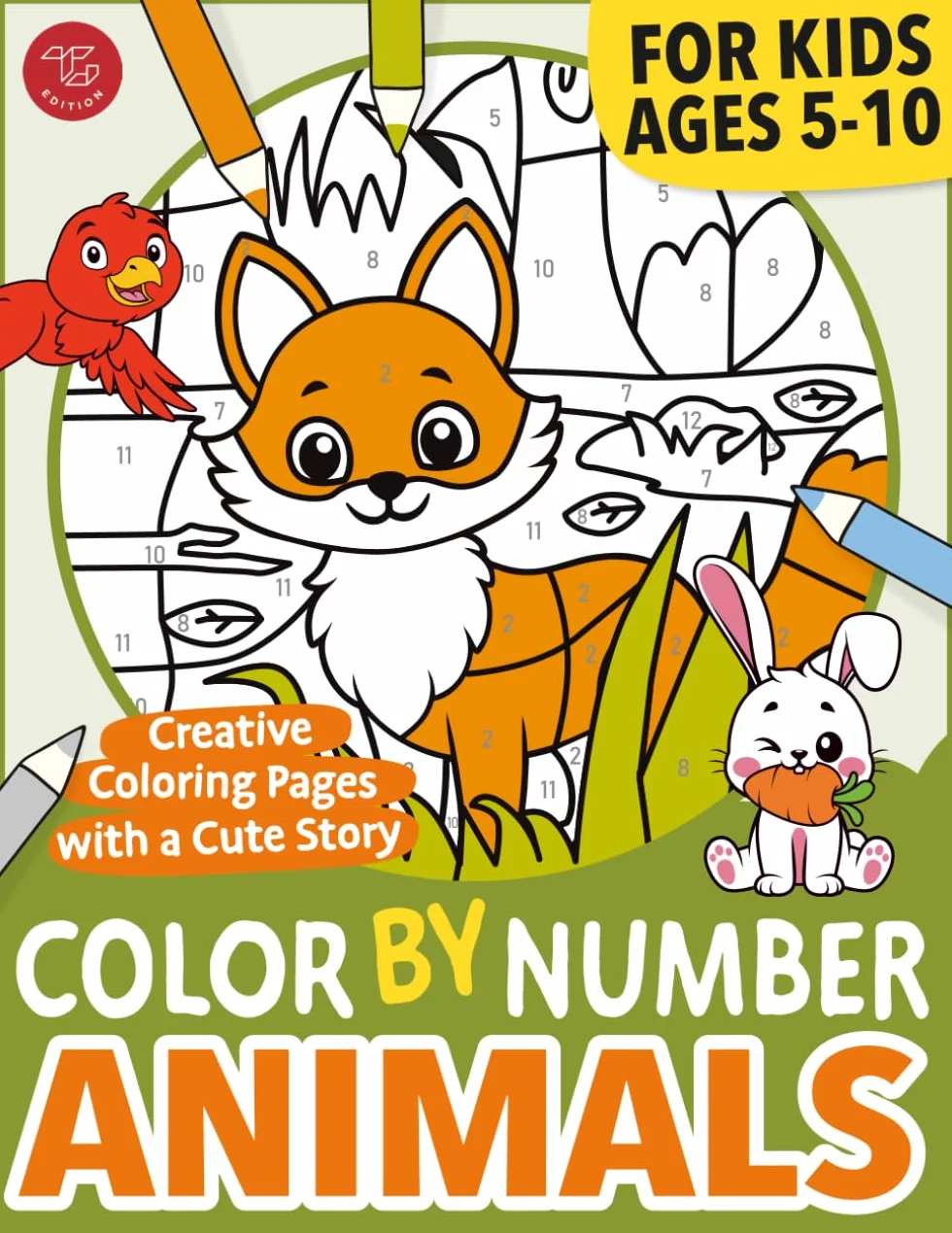 Color by Number Animals for Kids: Creative Coloring Pages with a Cute Story for Ages 5-10