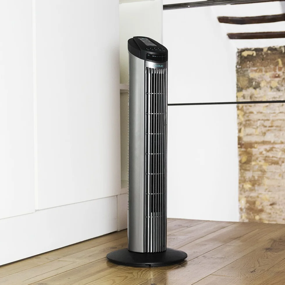 Cecotec EnergySilence 890 Skyline Cyfrowy wentylator wieżowy z zegarem. 50 W, 30 '' (76 cm) wysoki, oscylacyjny, miedziany silnik, 3 prędkości, 3 tryby, czarny