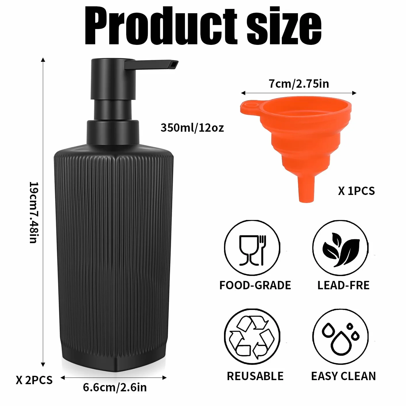 Szklany dozownik mydła 350 ml 2 szt. czarny do kuchni łazienki
