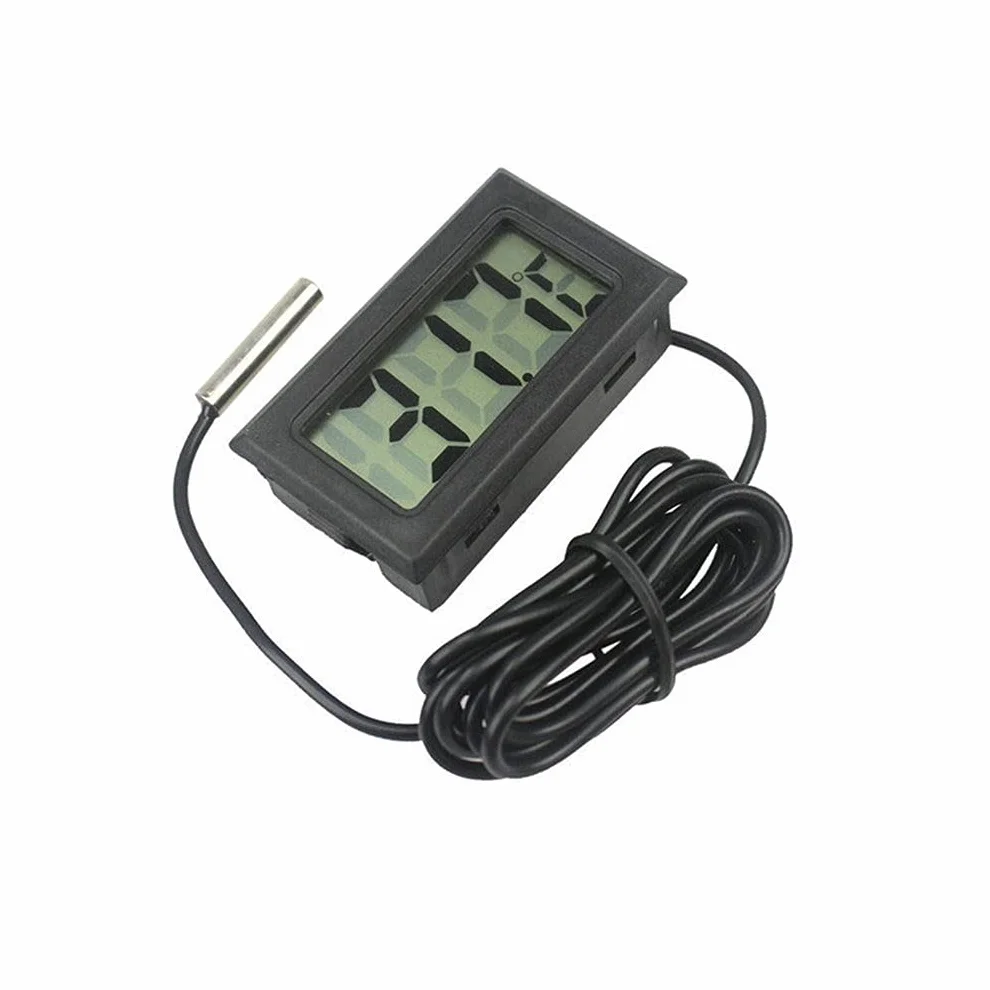 Cyfrowy termometr LCD z zewnętrzną sondą do lodówki, zamrażarki, akwarium - czarny