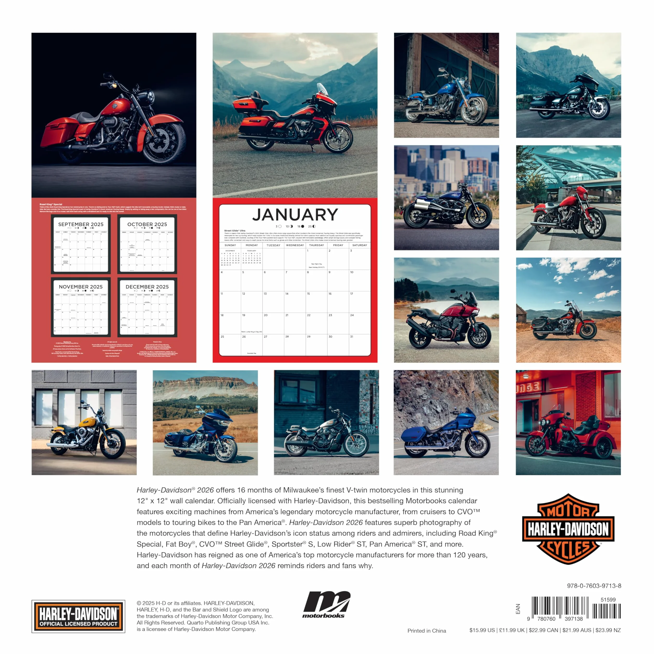 Harley-Davidson 2026 12x12: 16-Month Calendar--September 2025 through December 2026