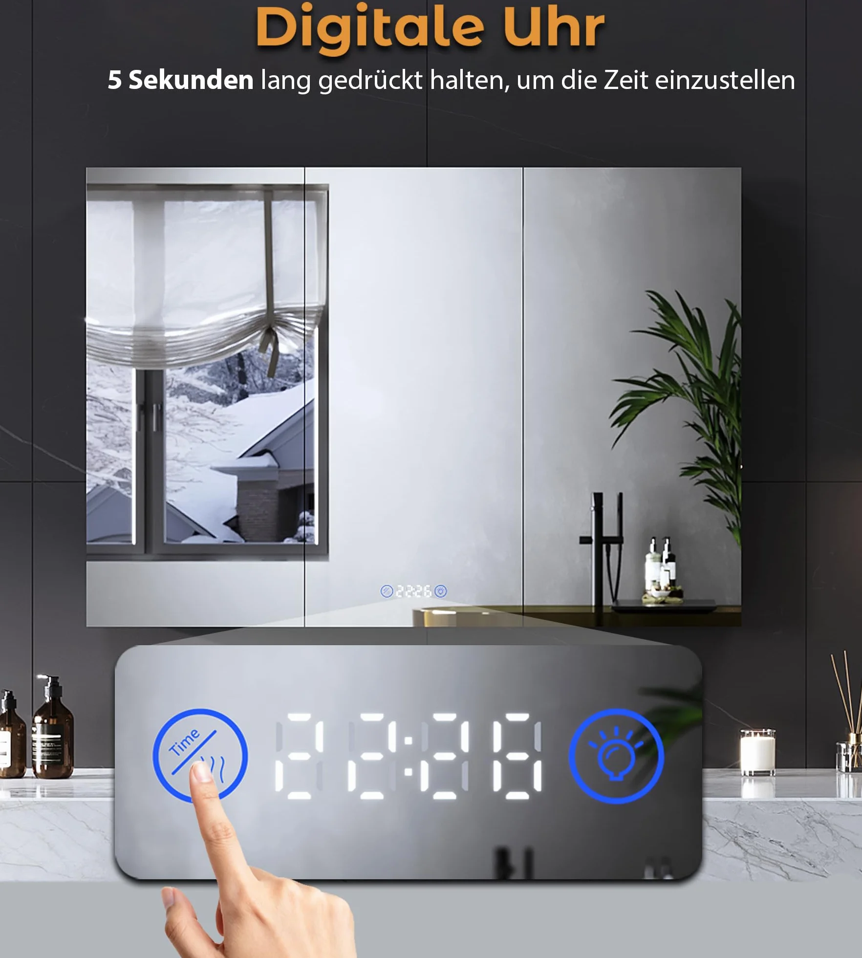Szafka łazienkowa z lustrem z oświetleniem, 100 x 60 x 13 cm, gniazdko 3-drzwiowe LED, szafka z lustrem z przełącznikiem dotykowym, 3 regulowane kolory światła, bez zaparowania, łazienka