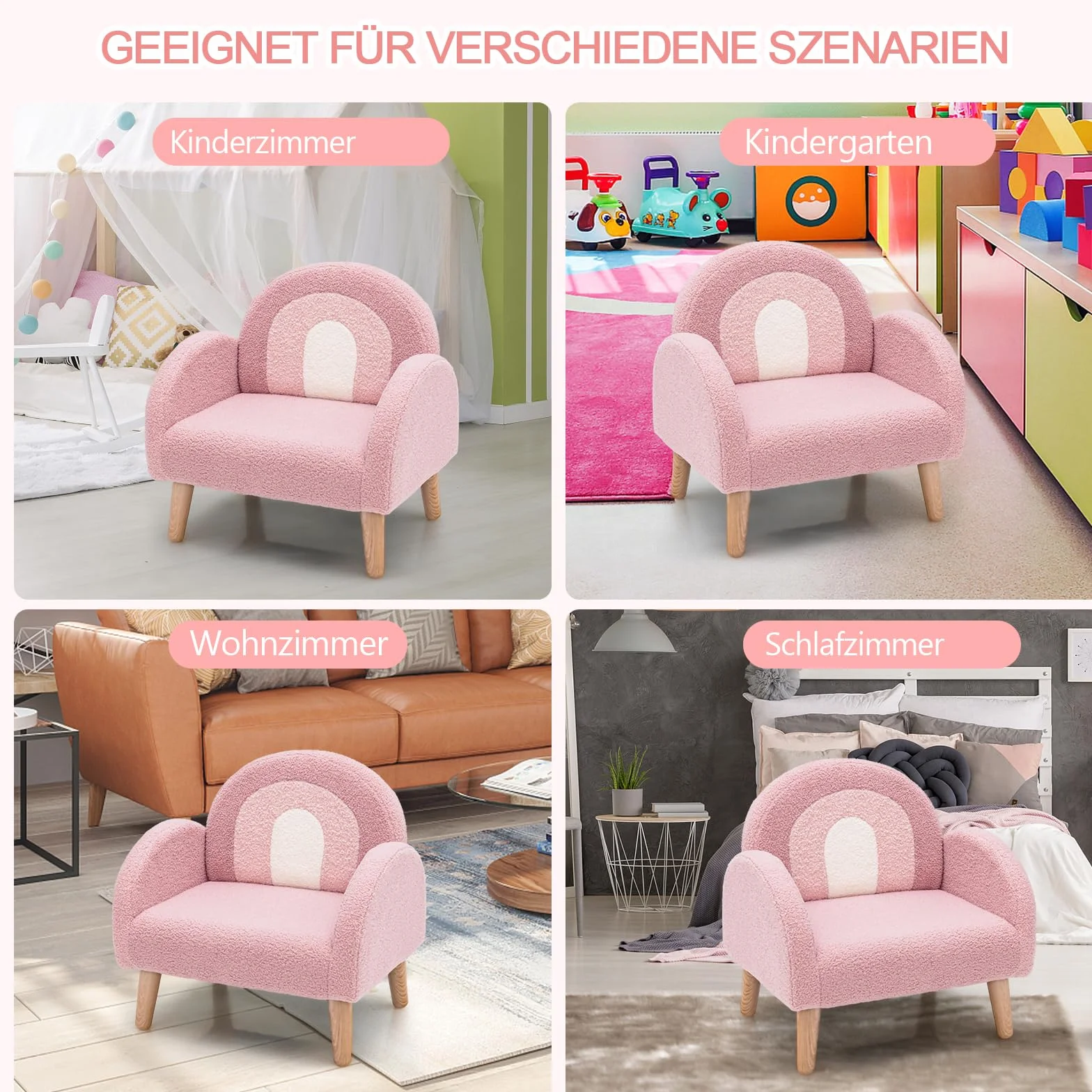 COSTWAY Krzesło dziecięce dla małych dzieci, wyściełana sofa dziecięca z nogami z litego drewna, kanapa dziecięca krzesło dziecięce do pokoju dziecięcego, pokoju zabaw i żłobka (krzesło sofa, różowe)