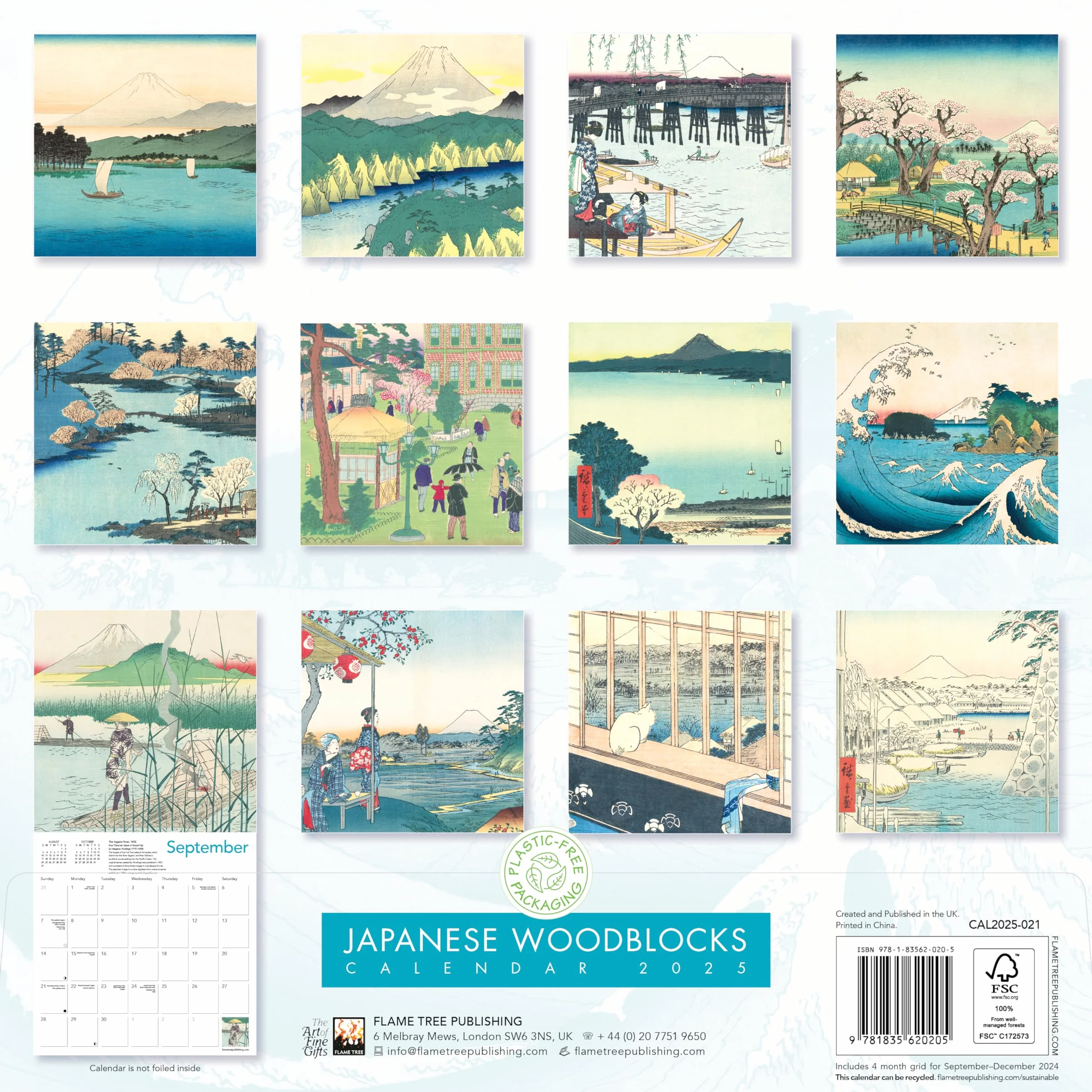 Japanese Woodblocks Wall Calendar 2025 (Art Calendar): Original Flame Tree Publishing-Kalender [Kalender]