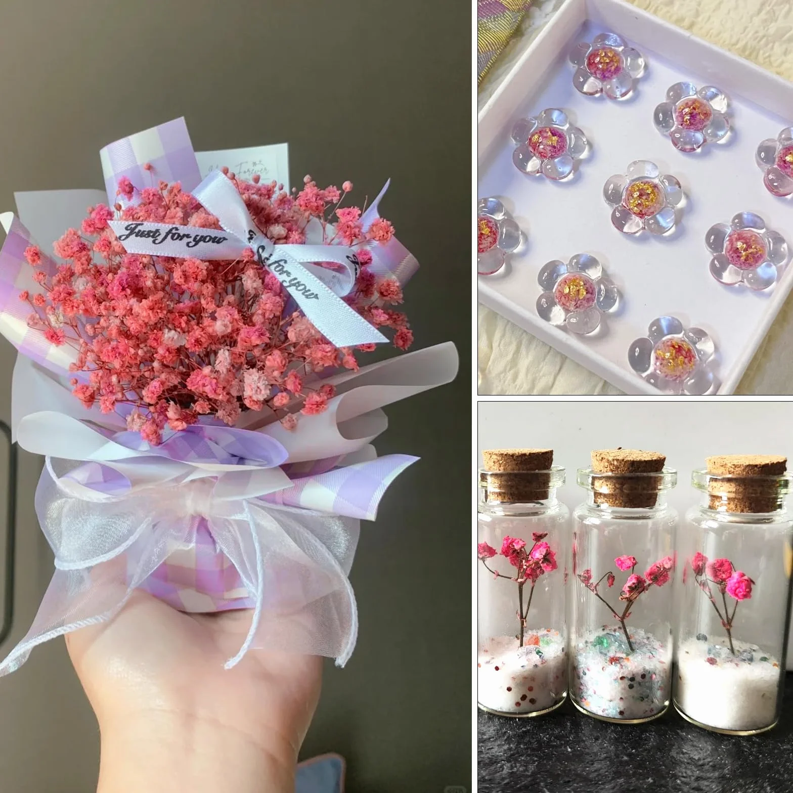 Naturalne Suszone Kwiaty Do Żywicy Epoksydowej - 4 Pudełka Mini Z Pęsetą Do DIY Świeczek