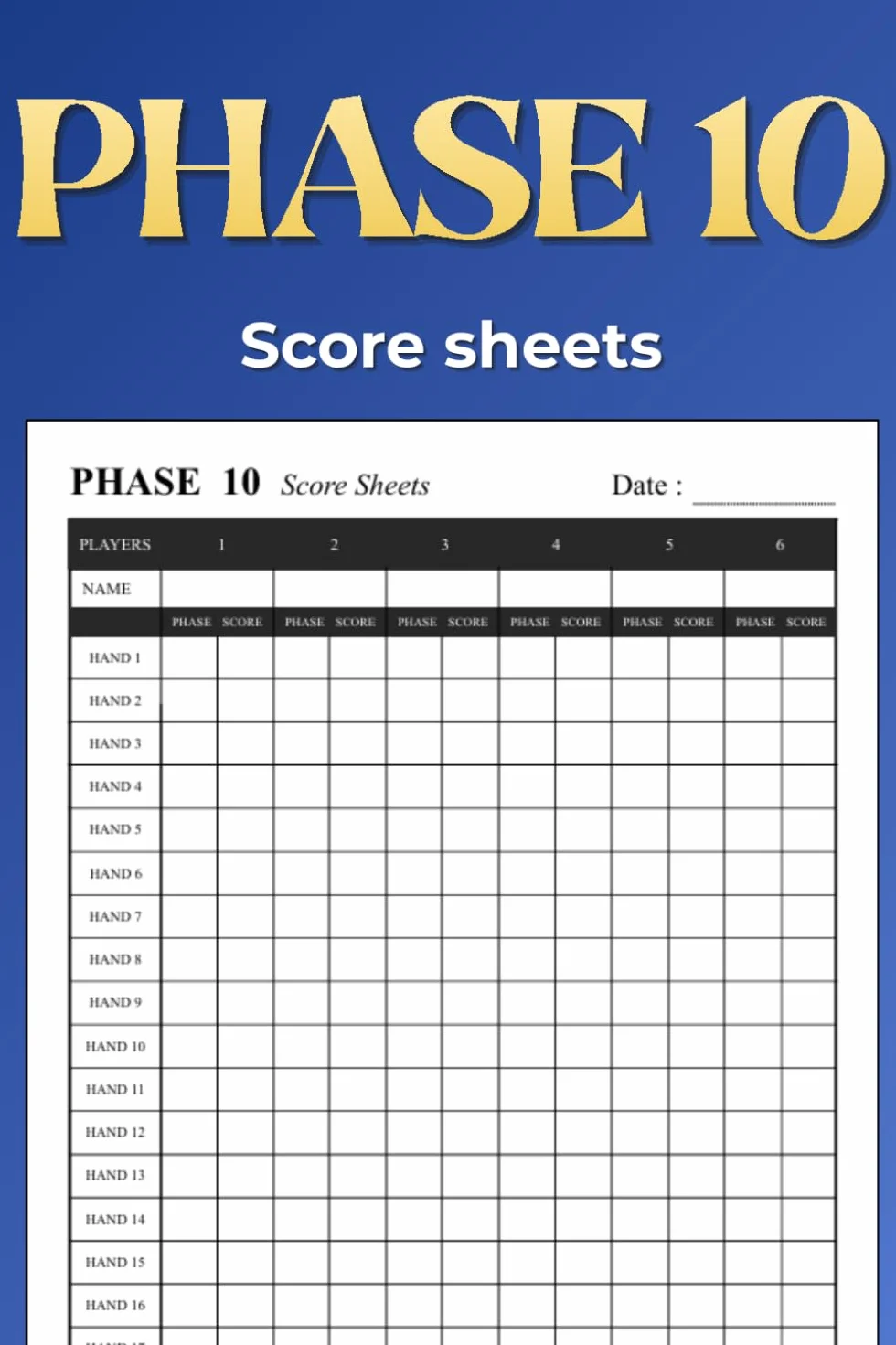 Phase 10 Score Sheets – Scorekeeper Book: 120 Pages Score Pad for Phase 10 Card Game | Easy Score Tracking | 6 × 9 Inches