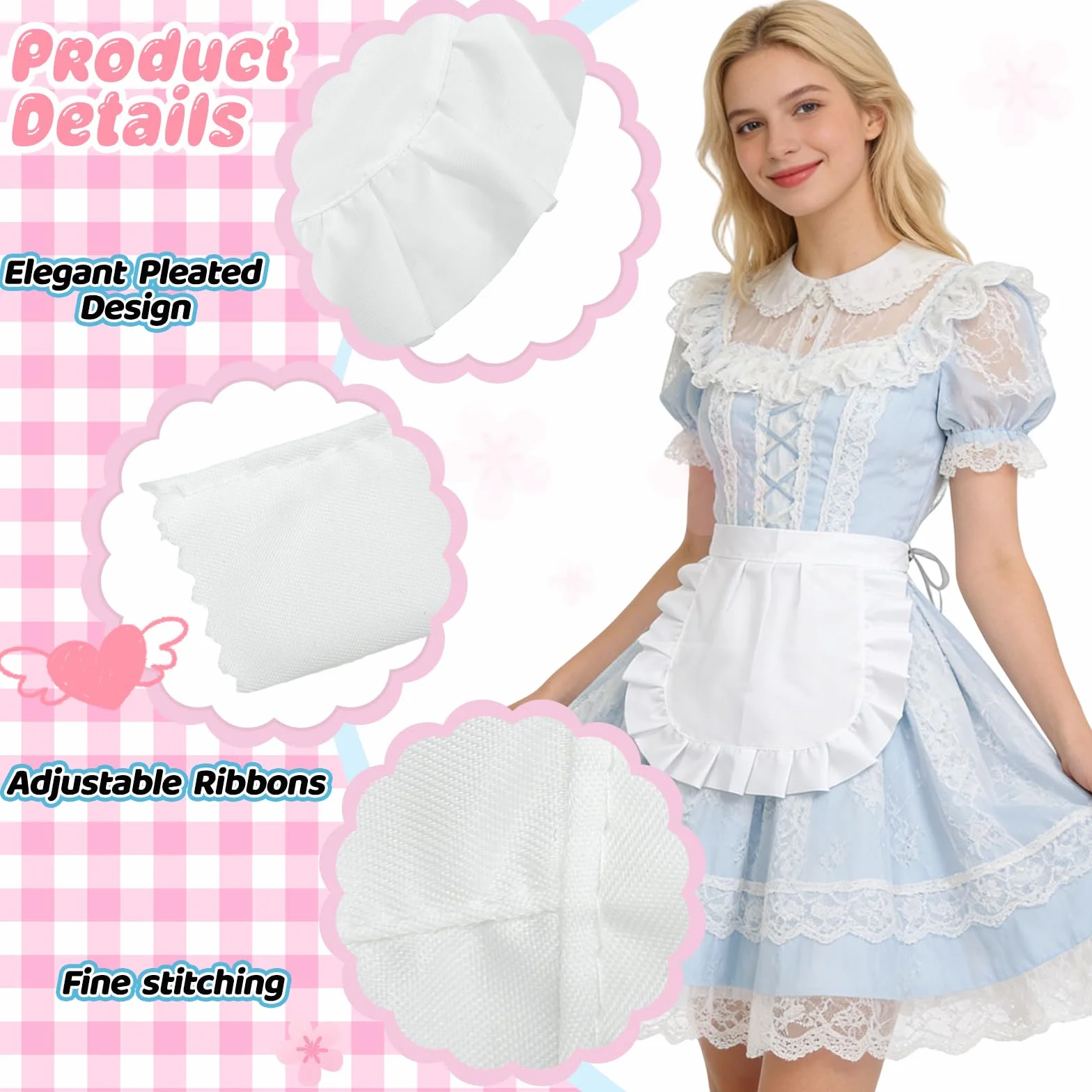 2 szt. Fartuch damski w talii, fartuch pokojówki, biały fartuch z falbankami dla panny młodej, średnie fartuchy dla pokojówki, do cosplay, kawiarni, odgrywania ról