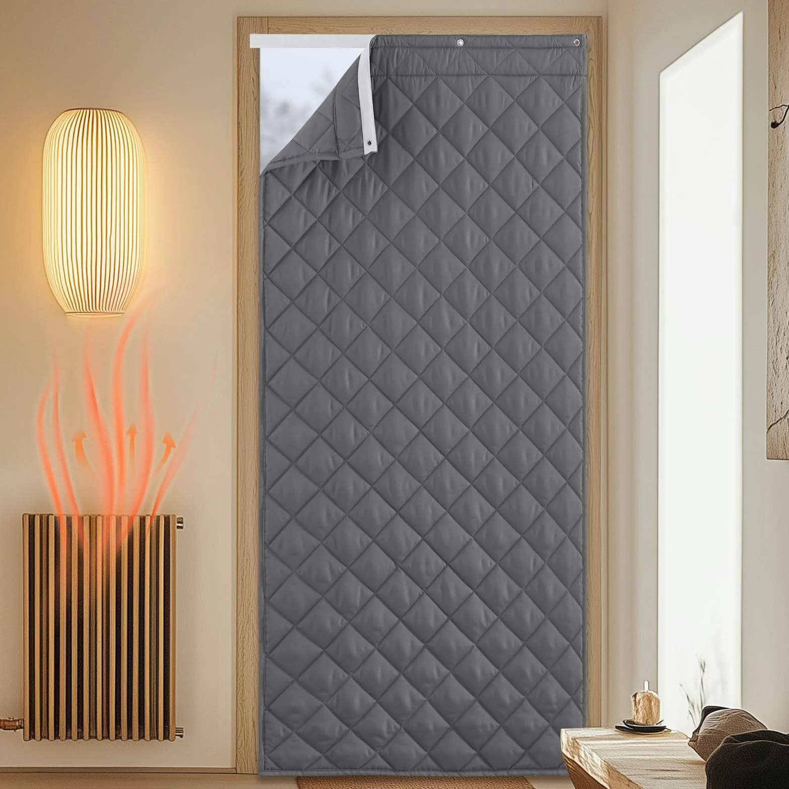 Zasłona drzwiowa 90 x 210 cm szara wiatroszczelna ochrona przed zimnem i dźwiękiem